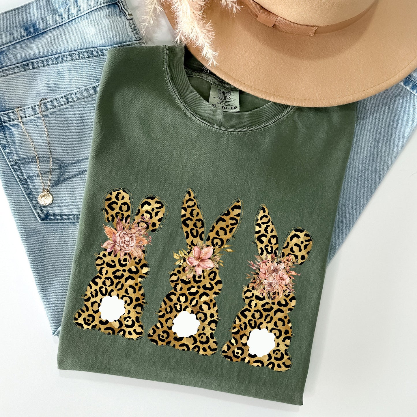 Leopard Print Easter Bunnies, Easter Rabbit Comfort Colors Tshirt
