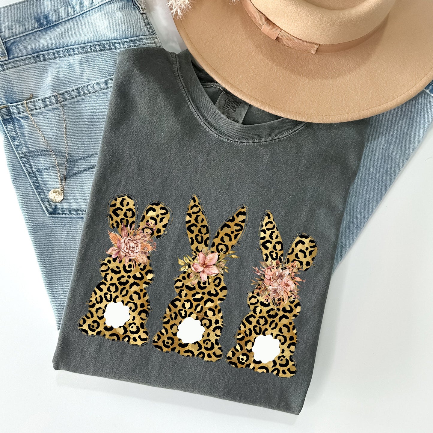 Leopard Print Easter Bunnies, Easter Rabbit Comfort Colors Tshirt