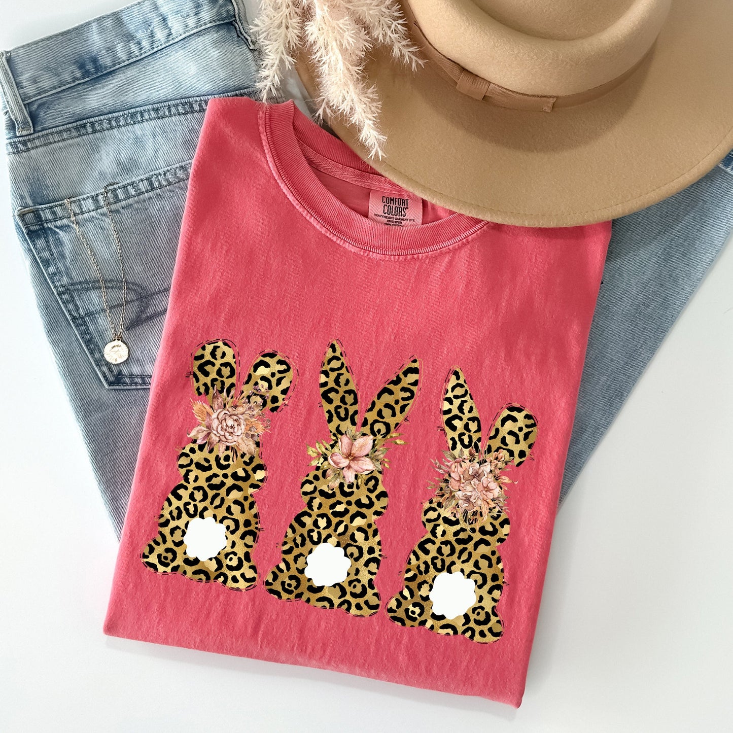 Leopard Print Easter Bunnies, Easter Rabbit Comfort Colors Tshirt