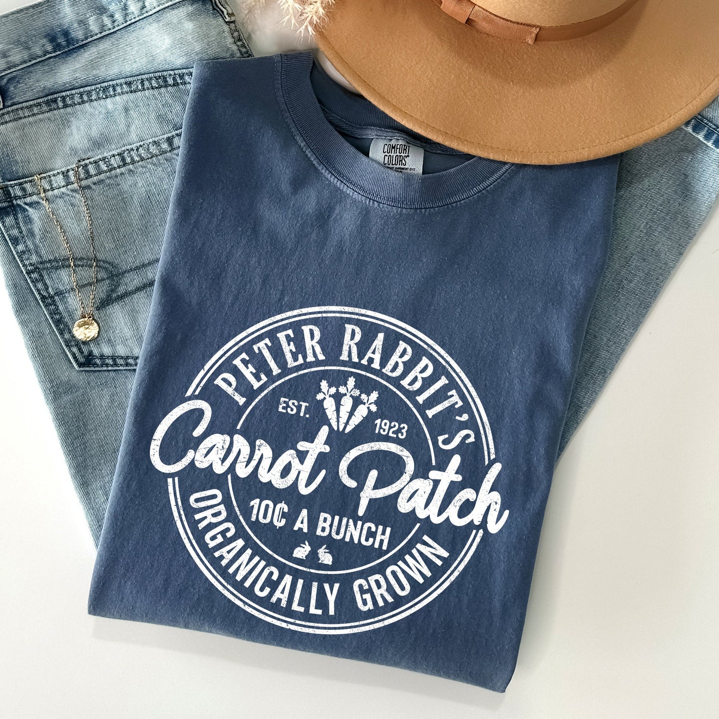 Peter Rabbit's Carrot Patch, Retro Farm Sign, Easter Comfort Colors Tshirt