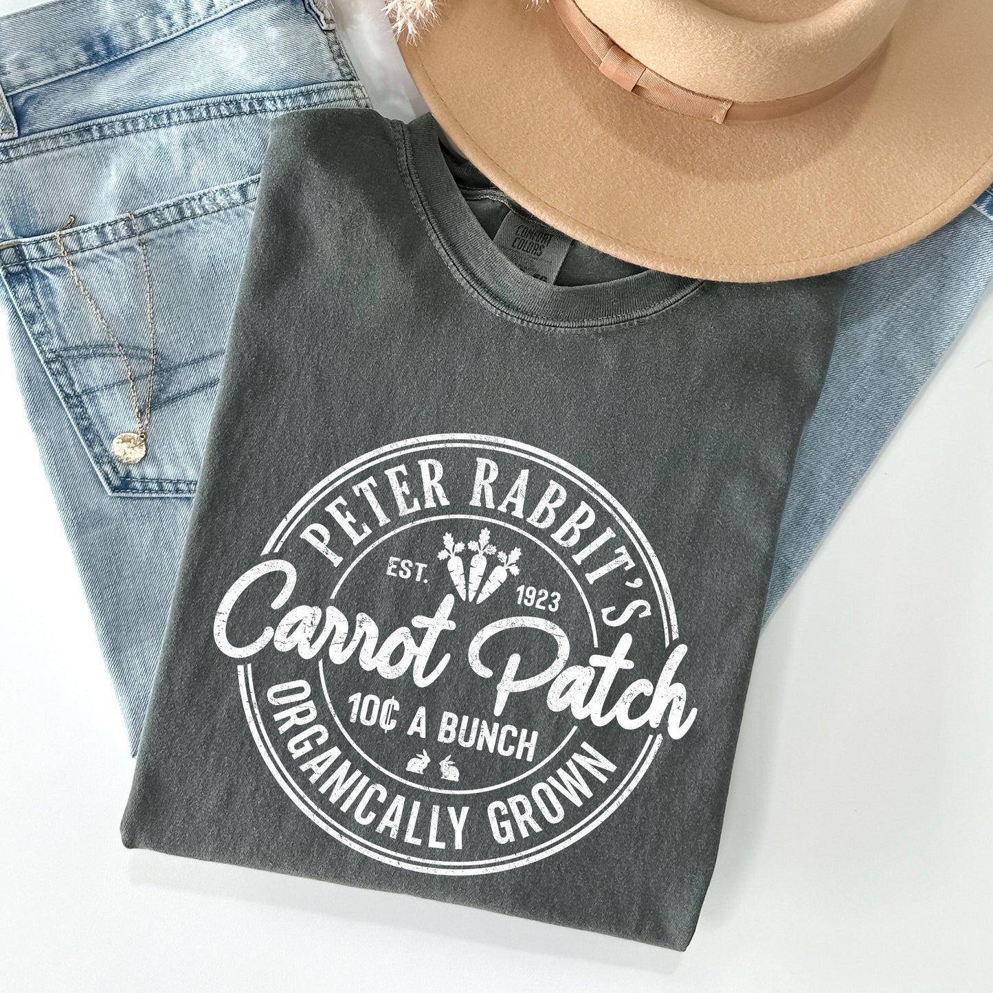 Peter Rabbit's Carrot Patch, Retro Farm Sign, Easter Comfort Colors Tshirt