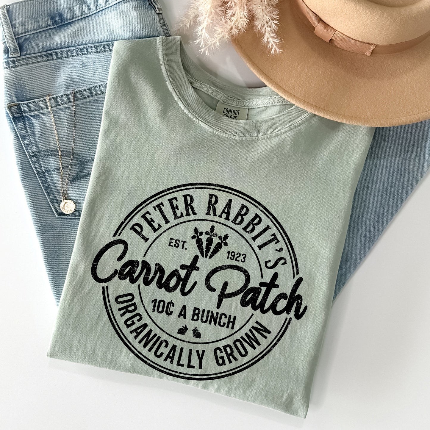 Peter Rabbit's Carrot Patch, Retro Farm Sign, Easter Comfort Colors Tshirt