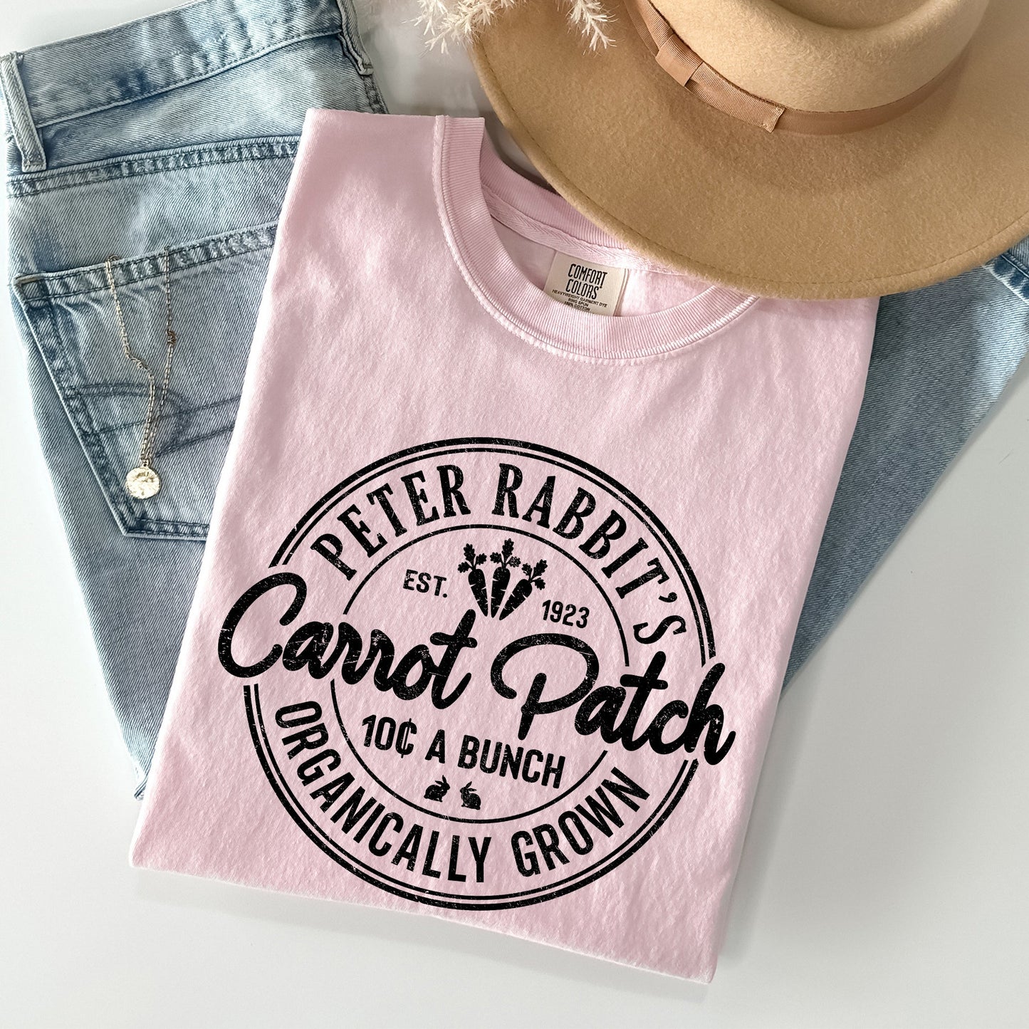 Peter Rabbit's Carrot Patch, Retro Farm Sign, Easter Comfort Colors Tshirt