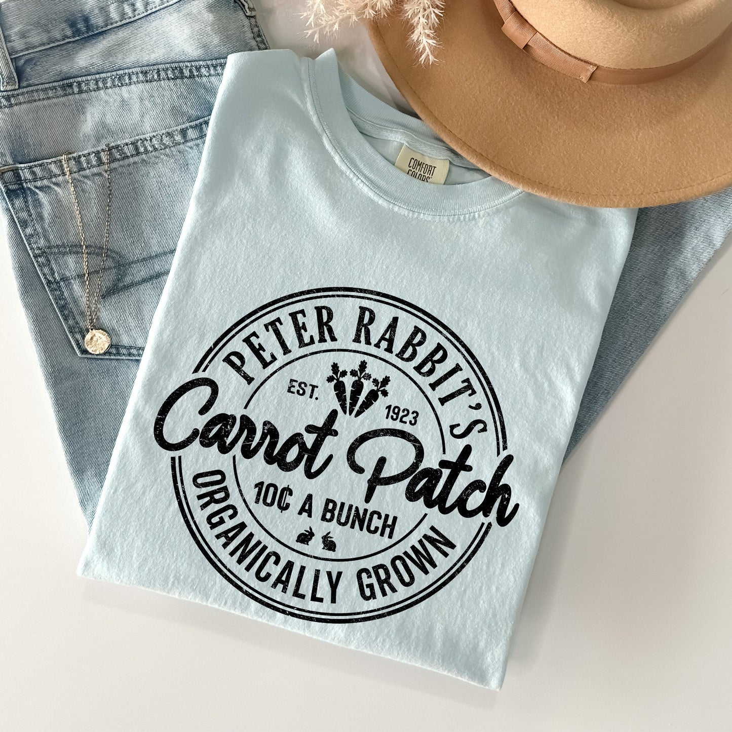 Peter Rabbit's Carrot Patch, Retro Farm Sign, Easter Comfort Colors Tshirt
