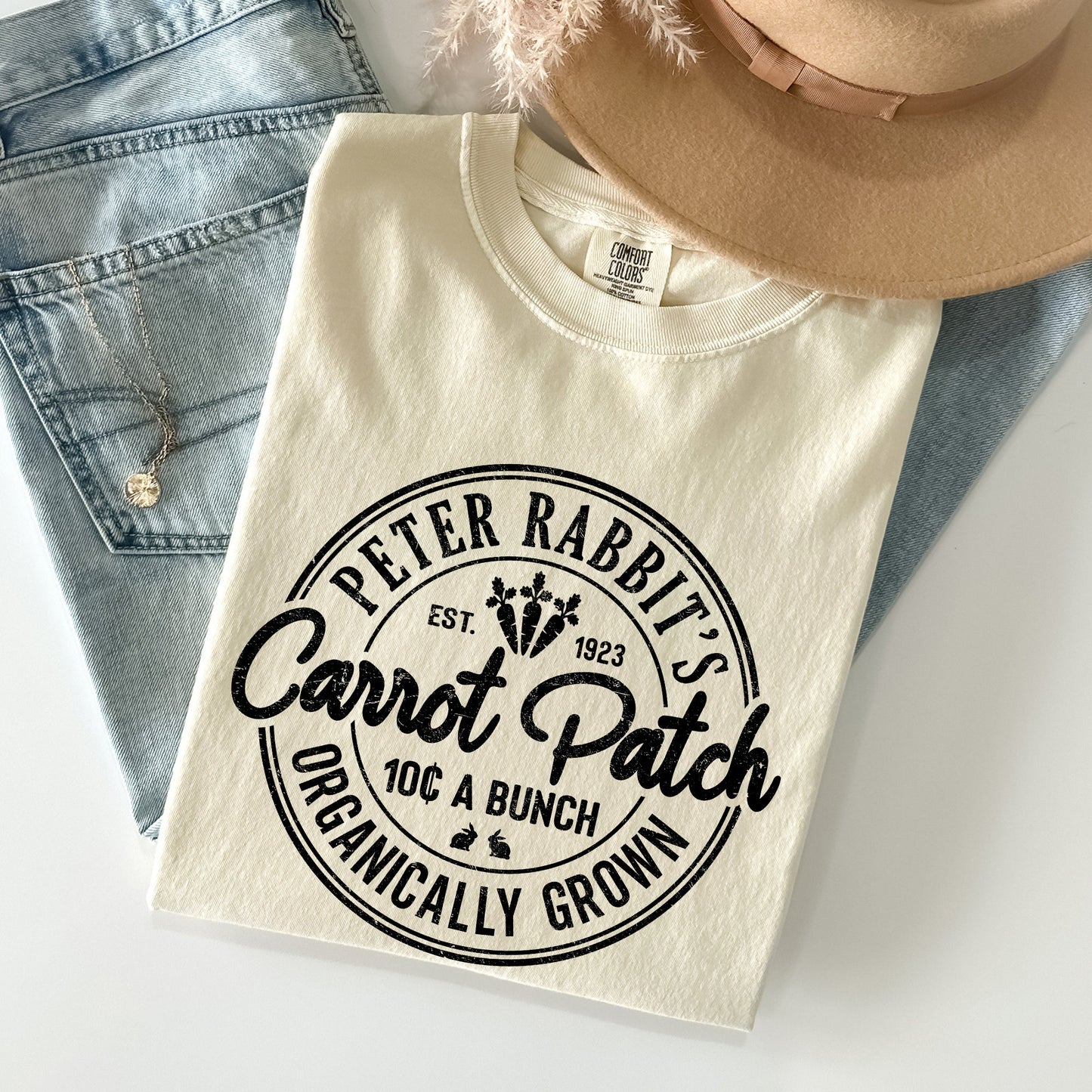 Peter Rabbit's Carrot Patch, Retro Farm Sign, Easter Comfort Colors Tshirt