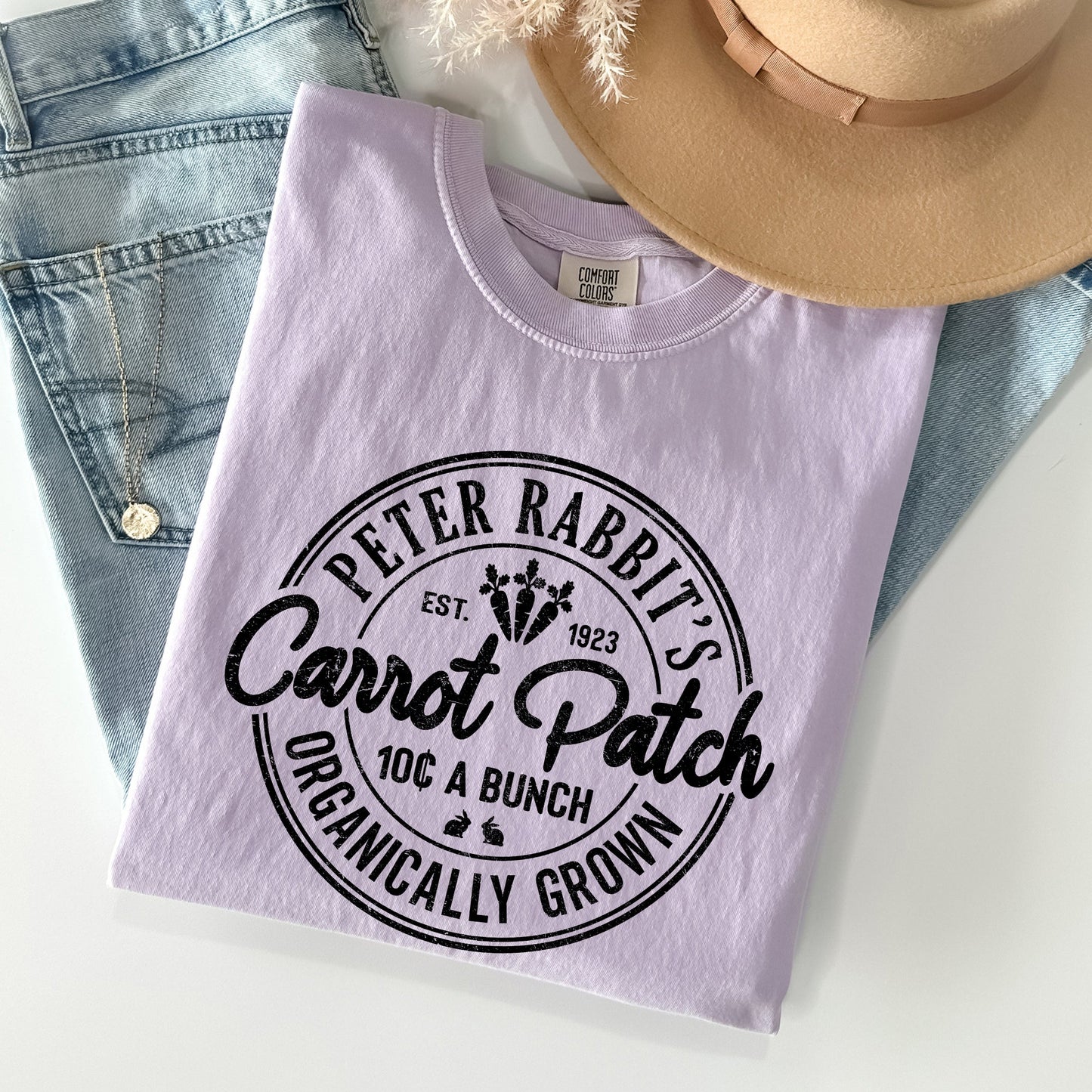 Peter Rabbit's Carrot Patch, Retro Farm Sign, Easter Comfort Colors Tshirt