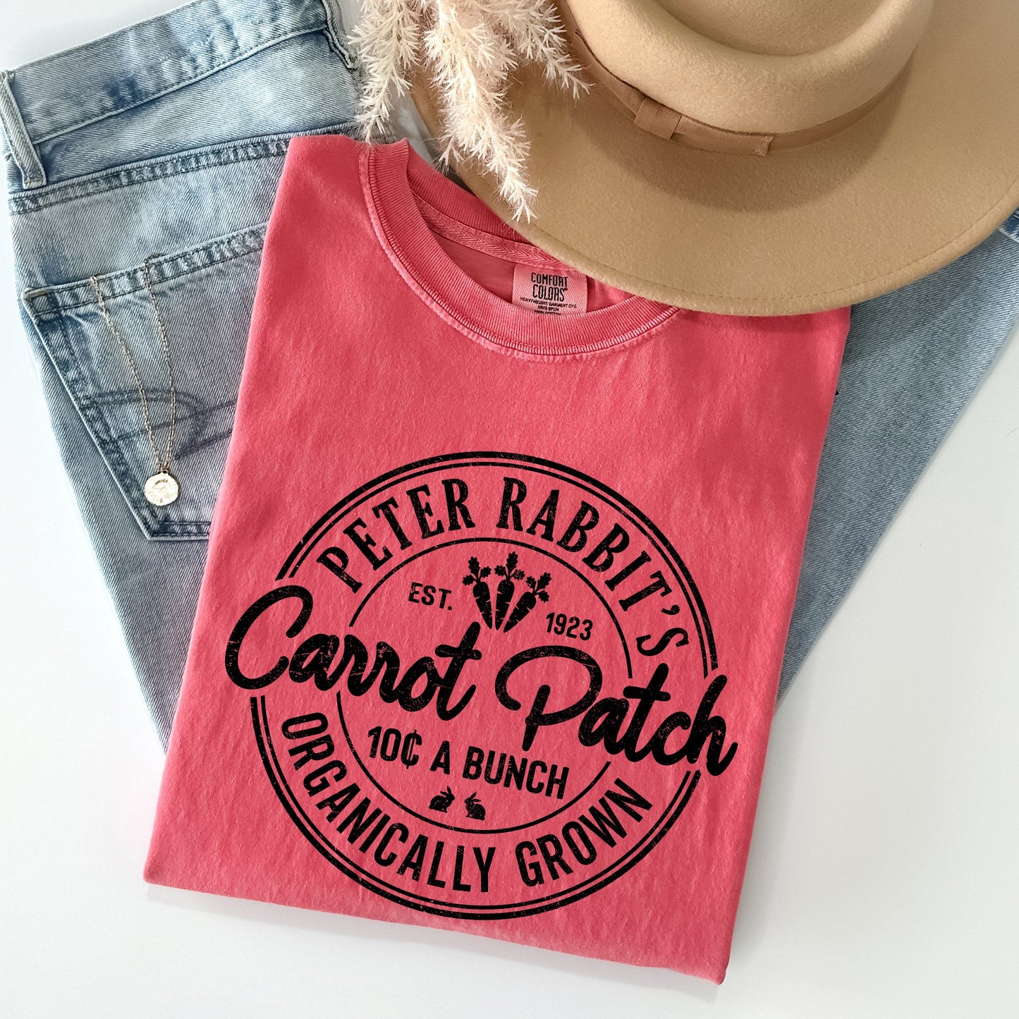 Peter Rabbit's Carrot Patch, Retro Farm Sign, Easter Comfort Colors Tshirt