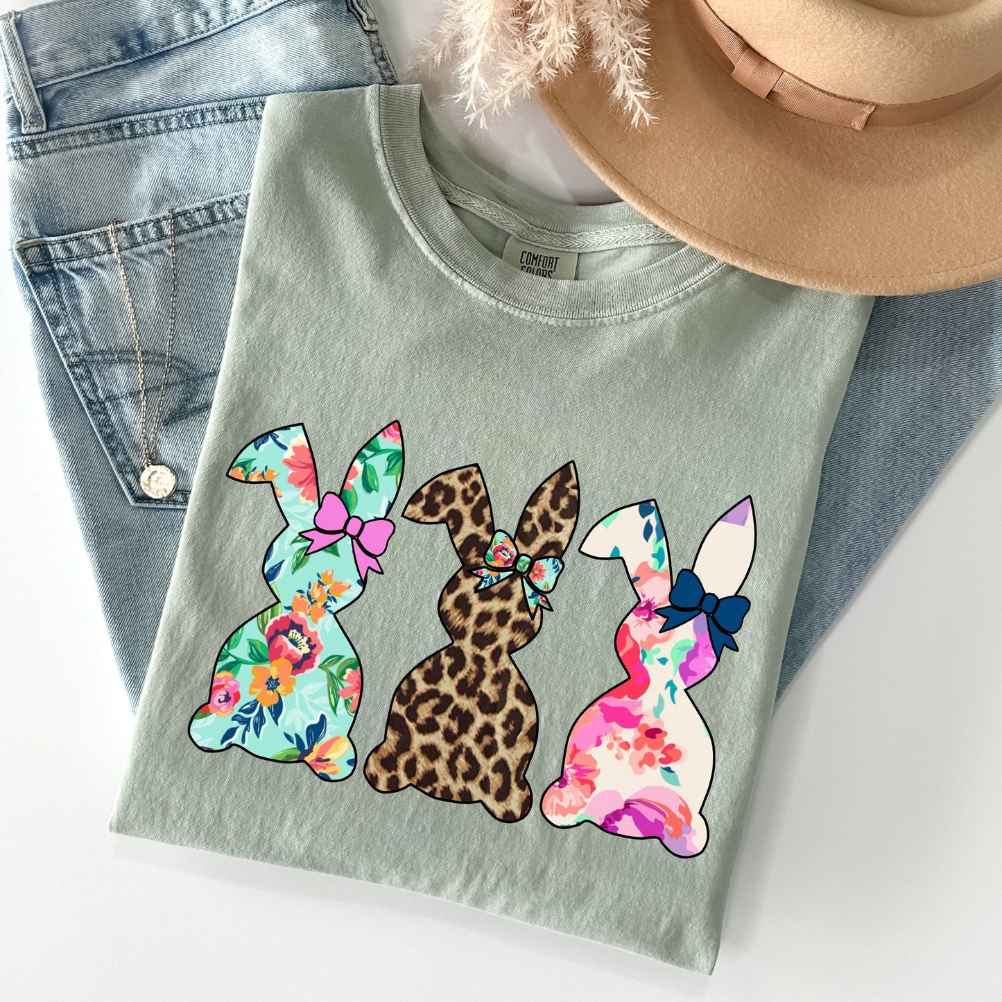 Retro Easter Rabbits, Floral, Leopard, Bunnies Comfort Colors Tshirt