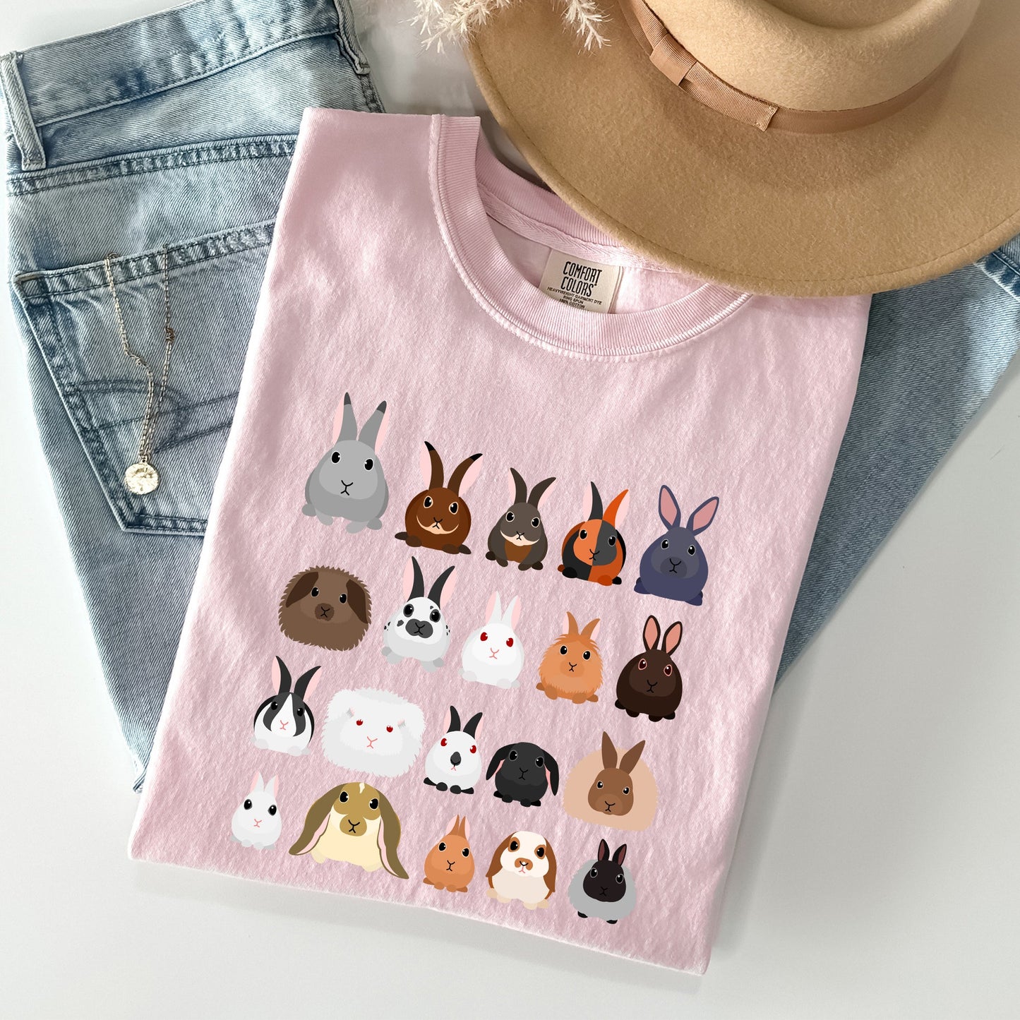 Colorful Rabbit Breeds, Rabbits In A Row, Easter Comfort Colors Tshirt