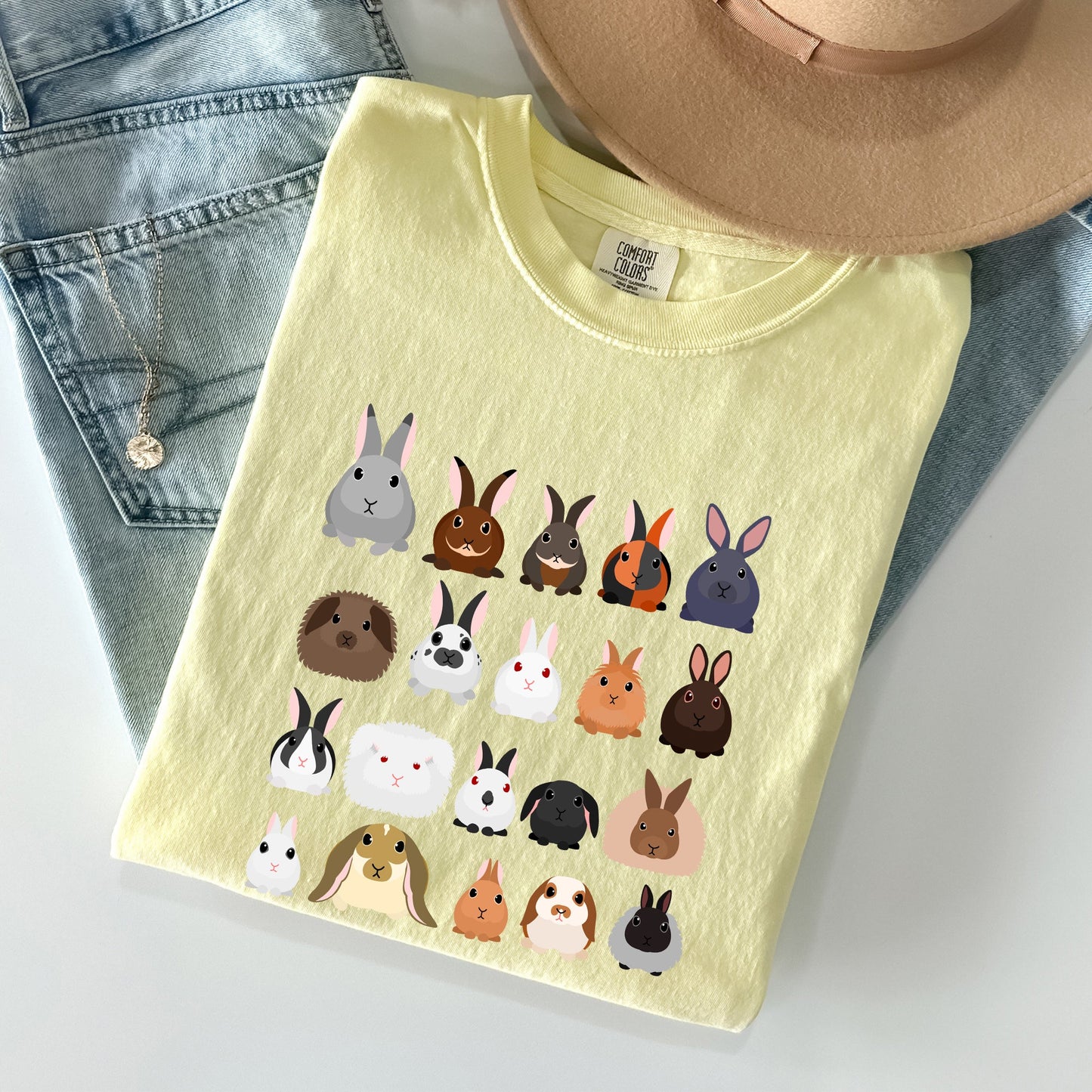 Colorful Rabbit Breeds, Rabbits In A Row, Easter Comfort Colors Tshirt
