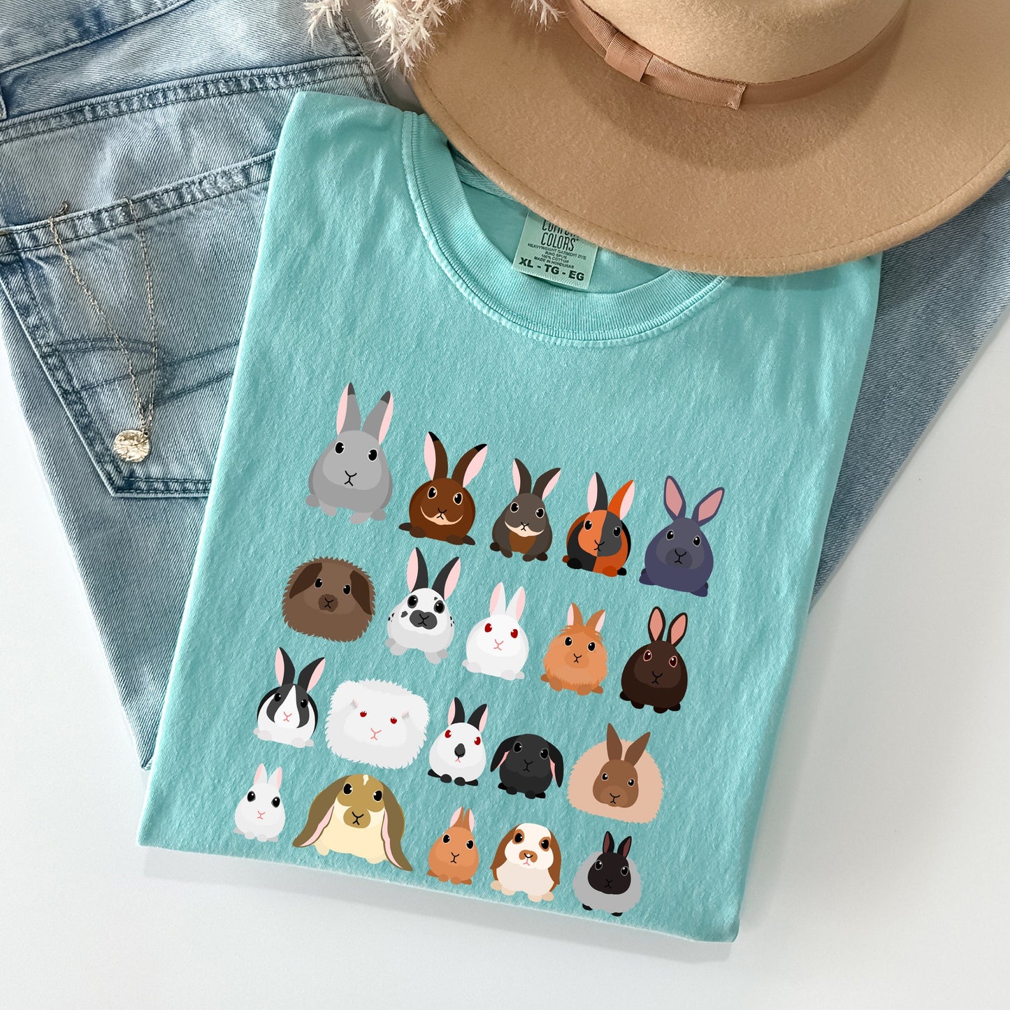 Colorful Rabbit Breeds, Rabbits In A Row, Easter Comfort Colors Tshirt