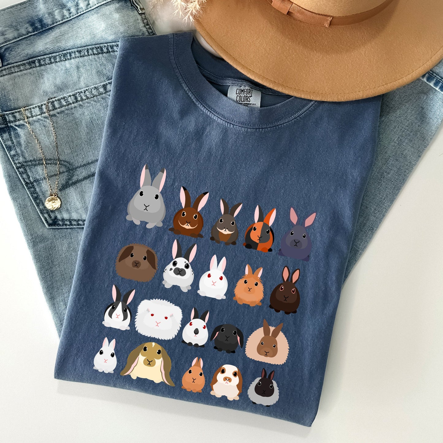 Colorful Rabbit Breeds, Rabbits In A Row, Easter Comfort Colors Tshirt