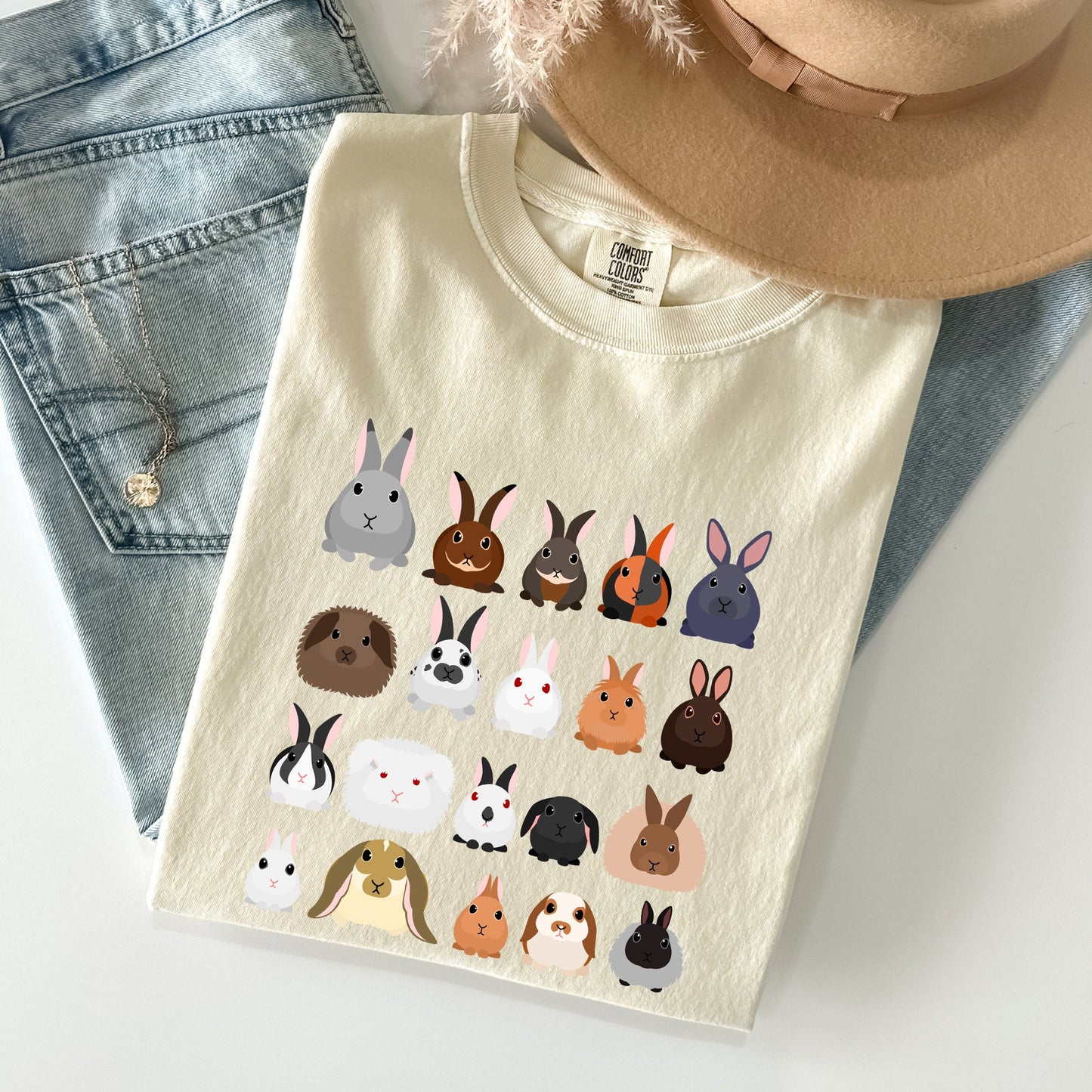 Colorful Rabbit Breeds, Rabbits In A Row, Easter Comfort Colors Tshirt
