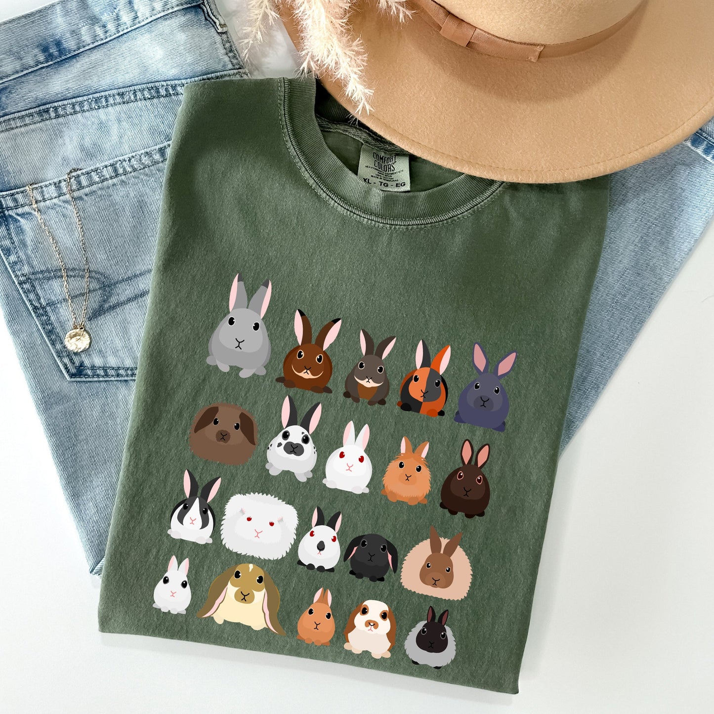 Colorful Rabbit Breeds, Rabbits In A Row, Easter Comfort Colors Tshirt