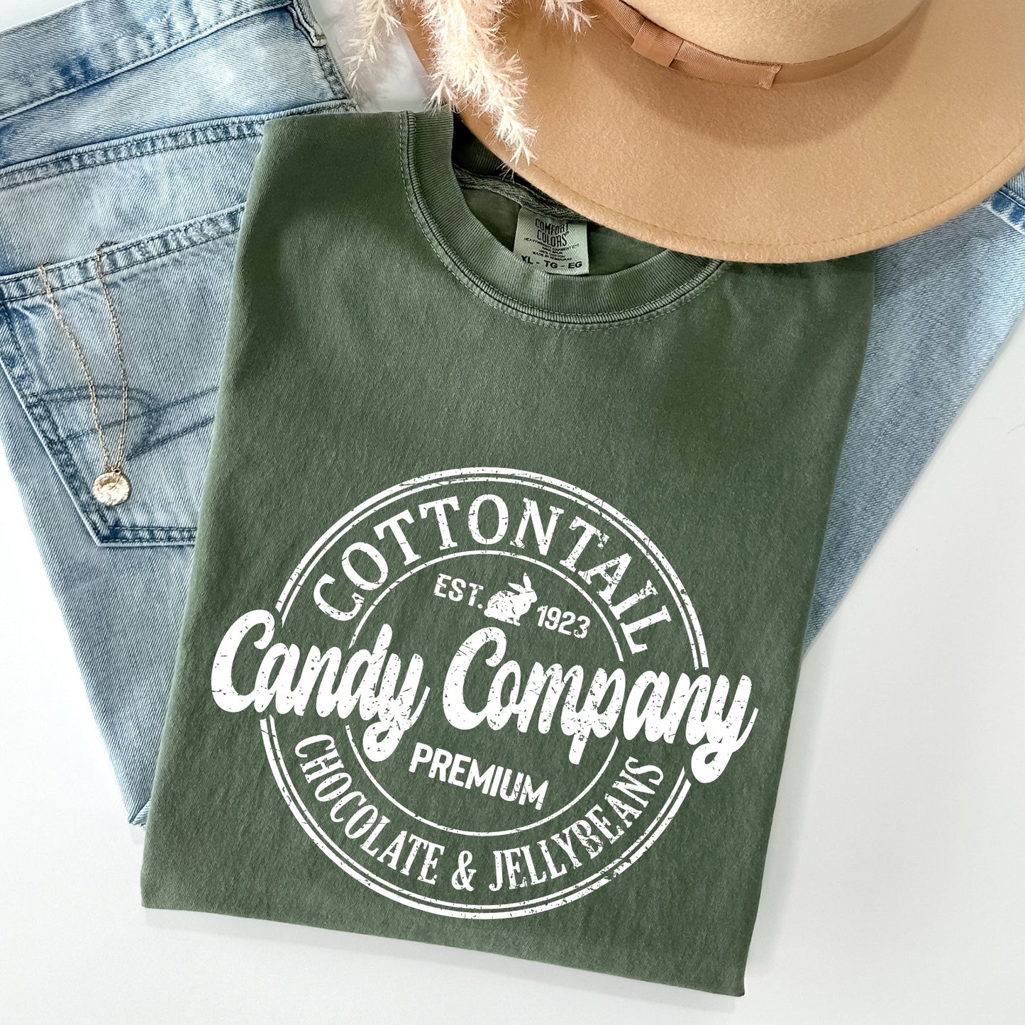 Cottontail Candy Company, Retro Sign, Easter Comfort Colors Tshirt