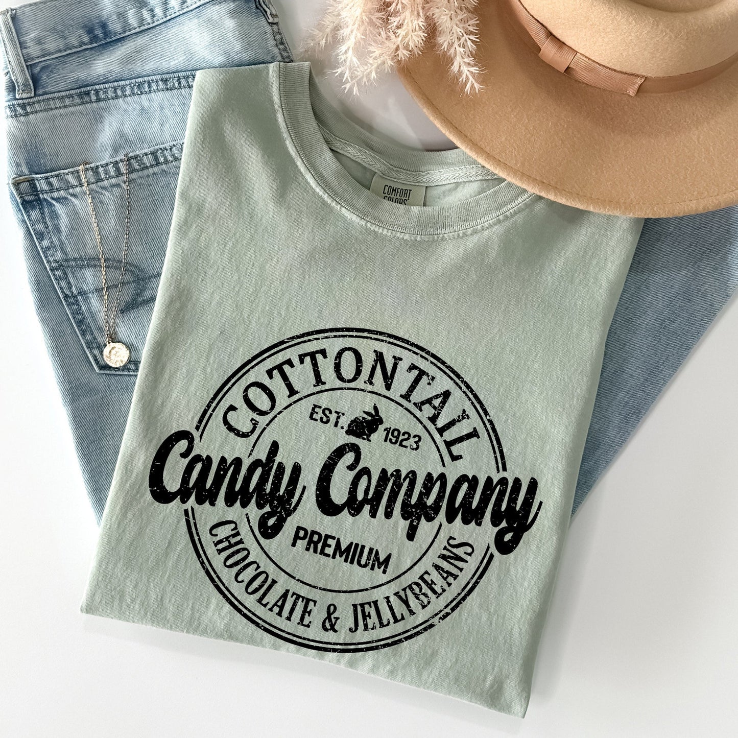Cottontail Candy Company, Retro Sign, Easter Comfort Colors Tshirt