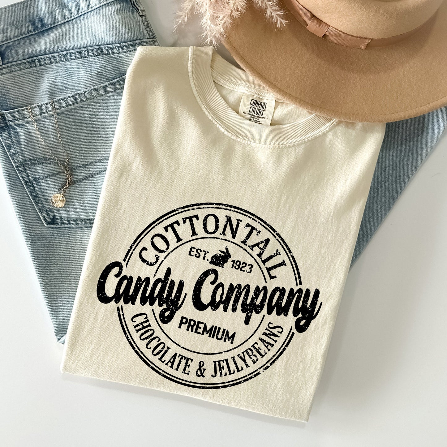 Cottontail Candy Company, Retro Sign, Easter Comfort Colors Tshirt