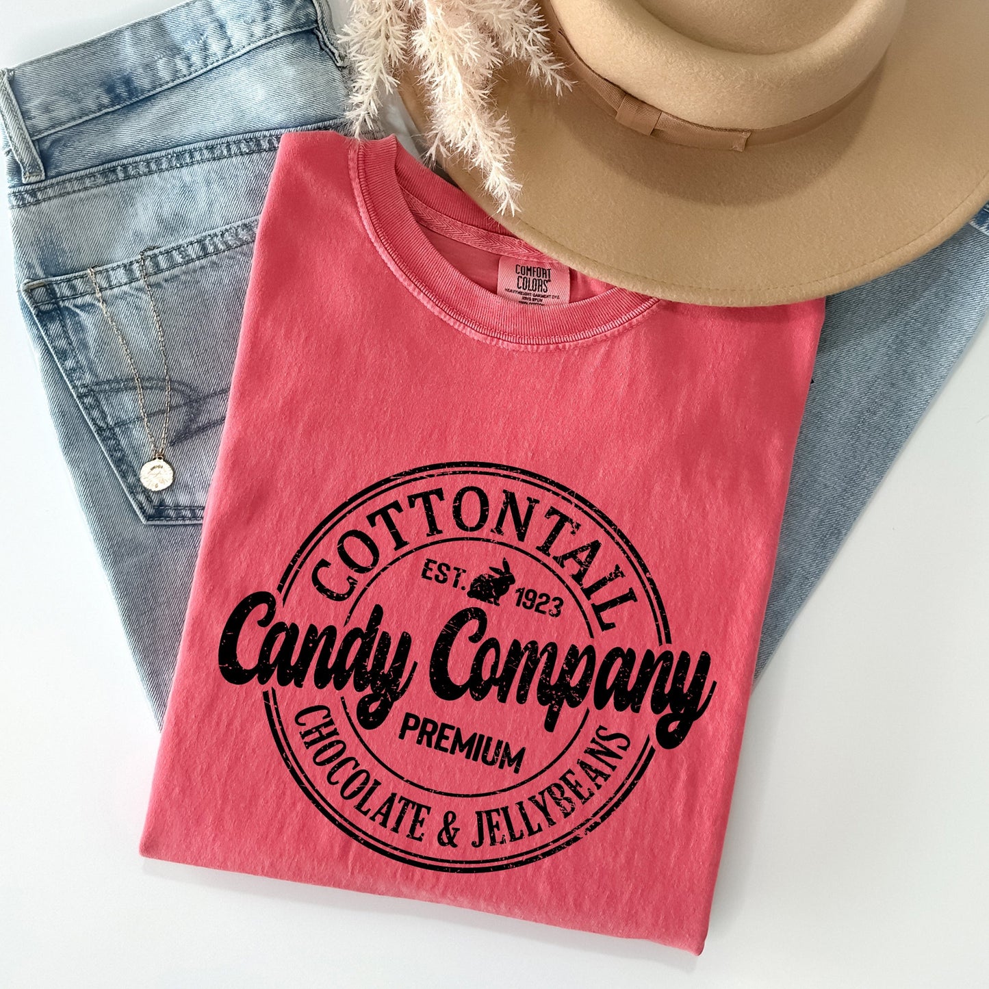 Cottontail Candy Company, Retro Sign, Easter Comfort Colors Tshirt