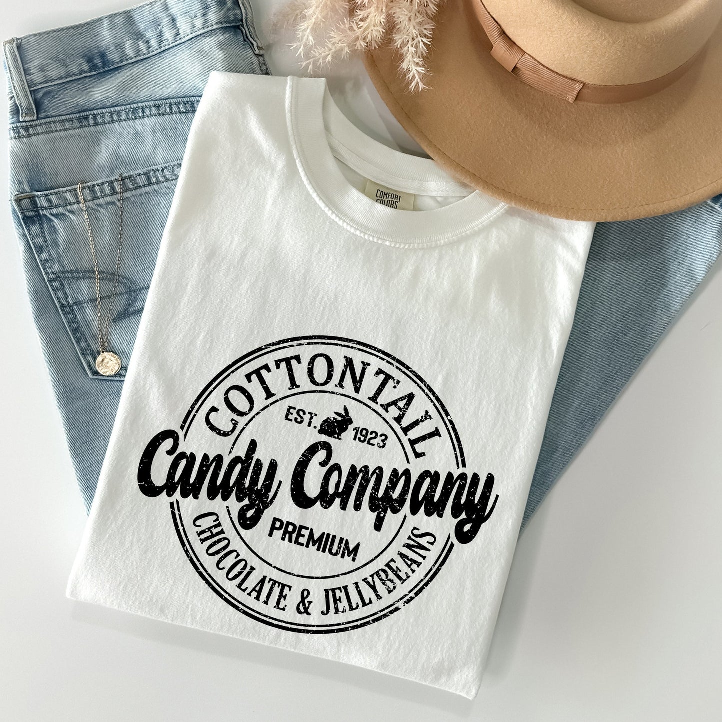 Cottontail Candy Company, Retro Sign, Easter Comfort Colors Tshirt