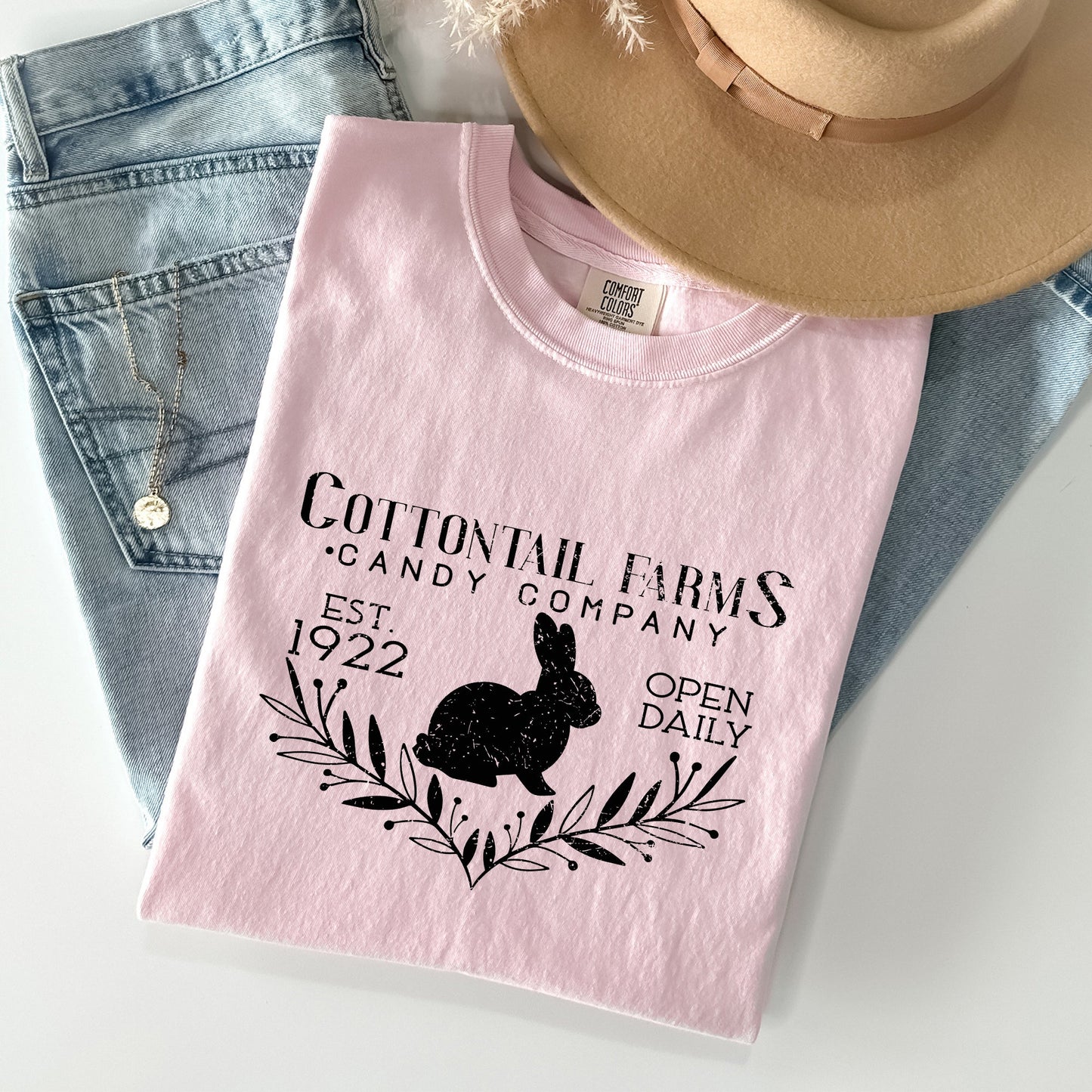 Cottontail Farms Candy Company, Retro Sign, Easter Comfort Colors Tshirt