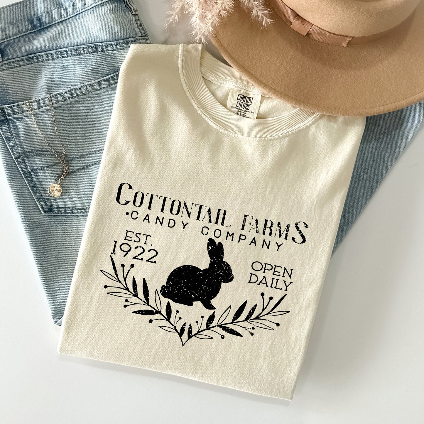 Cottontail Farms Candy Company, Retro Sign, Easter Comfort Colors Tshirt