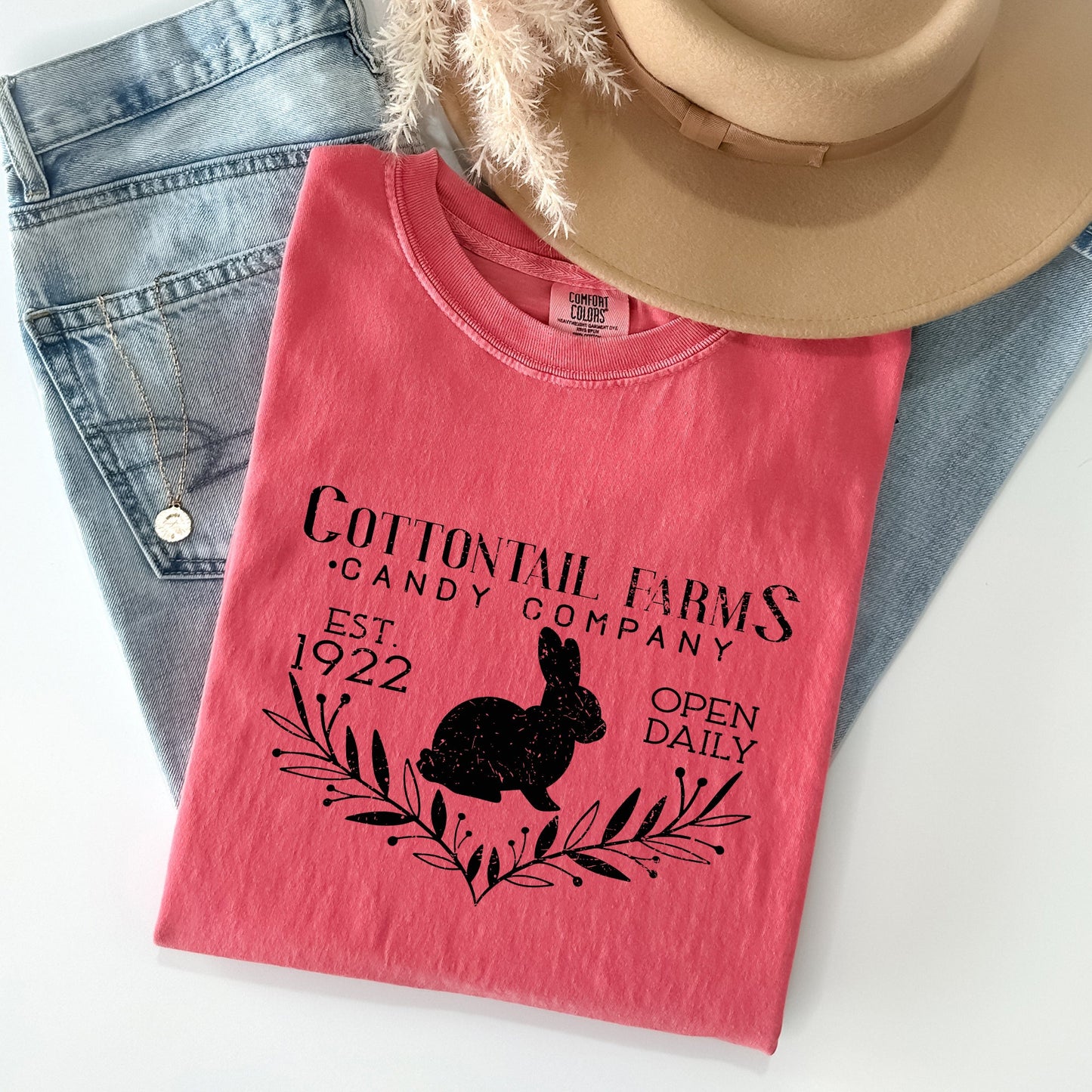 Cottontail Farms Candy Company, Retro Sign, Easter Comfort Colors Tshirt
