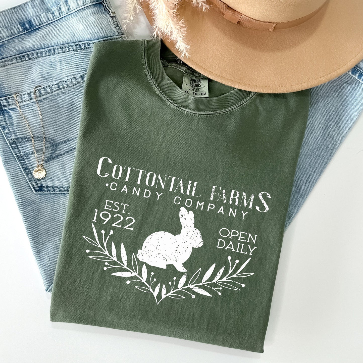 Cottontail Farms Candy Company, Retro Sign, Easter Comfort Colors Tshirt