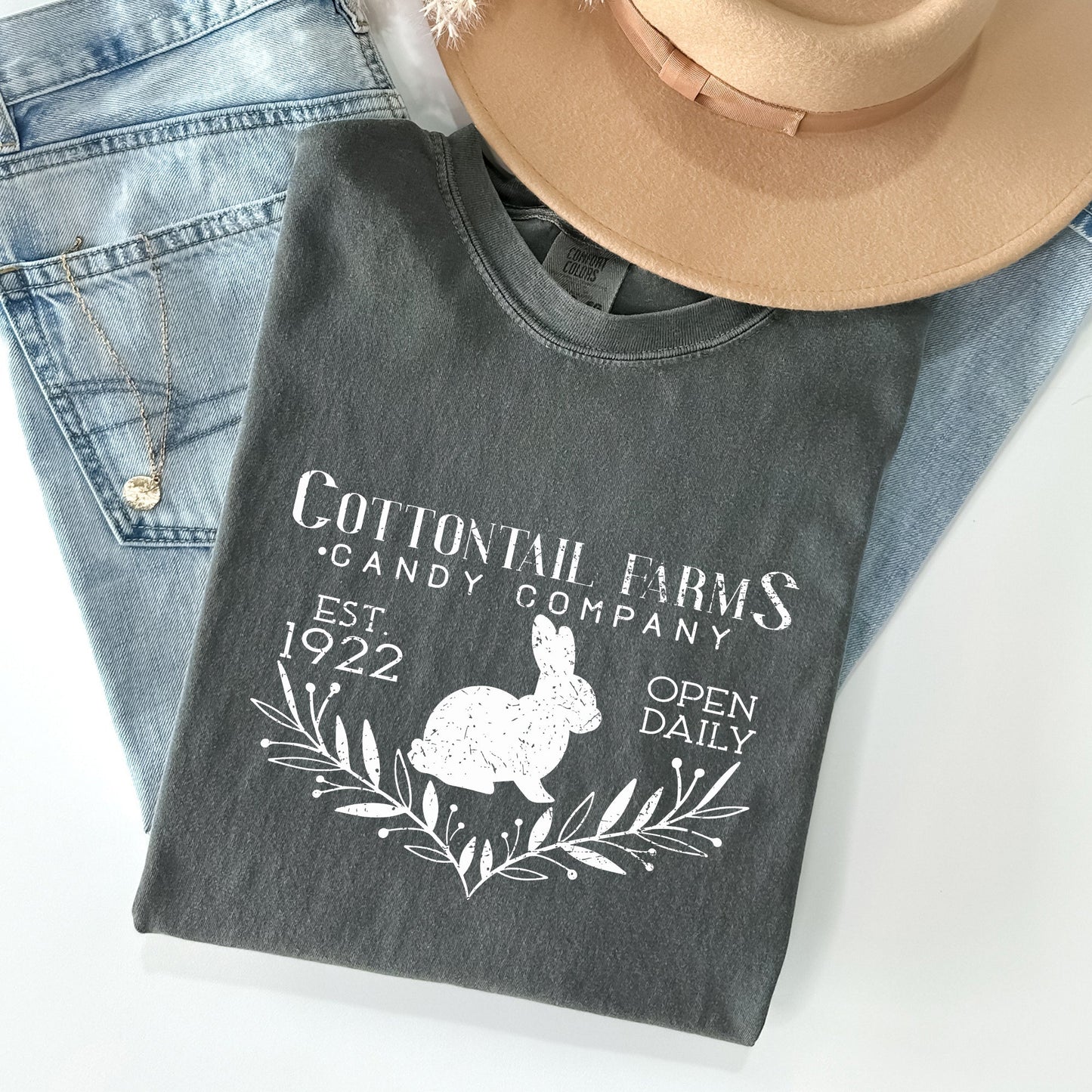 Cottontail Farms Candy Company, Retro Sign, Easter Comfort Colors Tshirt