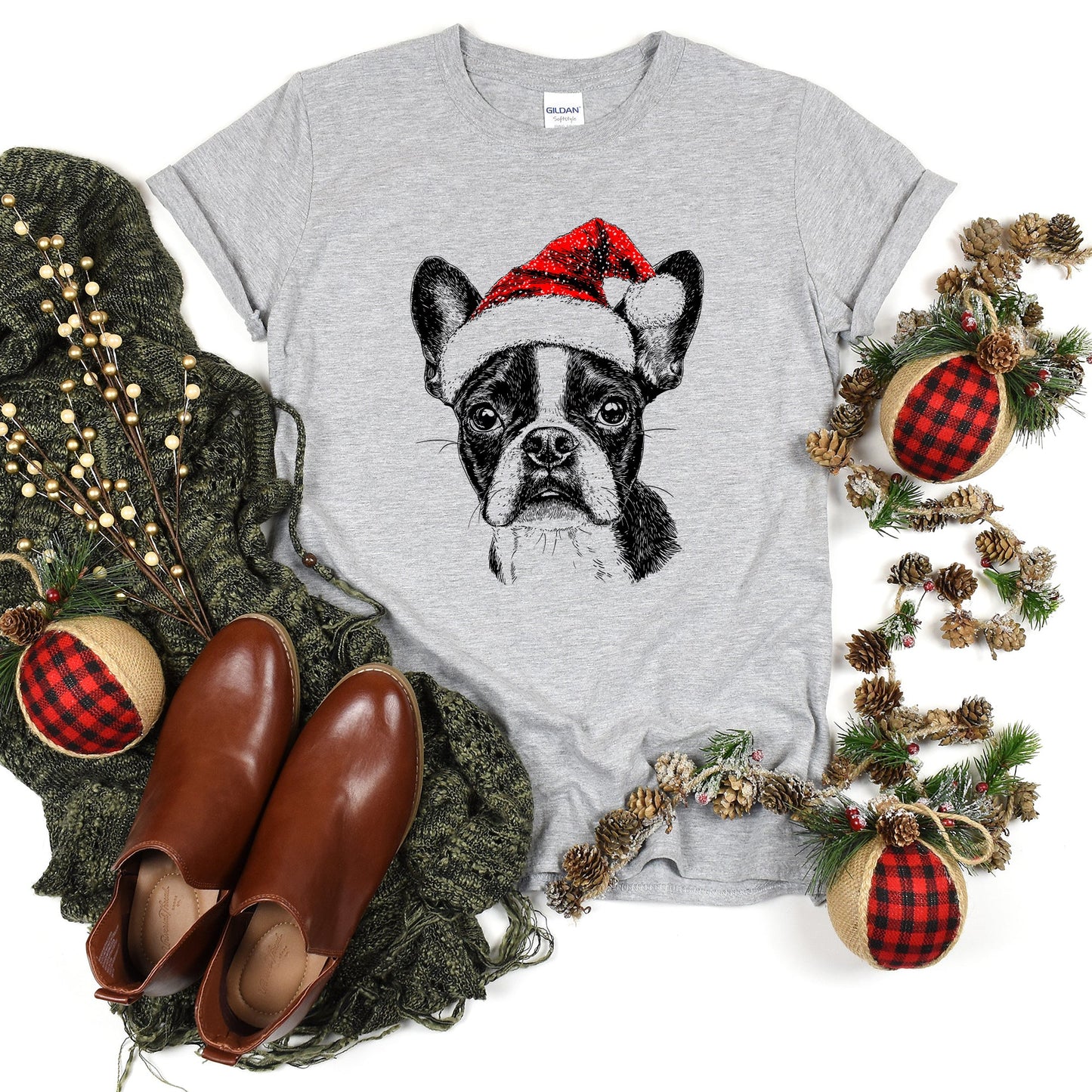Boston Terrier, Santa, Dog, Christmas, Dog Lover, Pet T-Shirt Comfort Colors T-Shirt