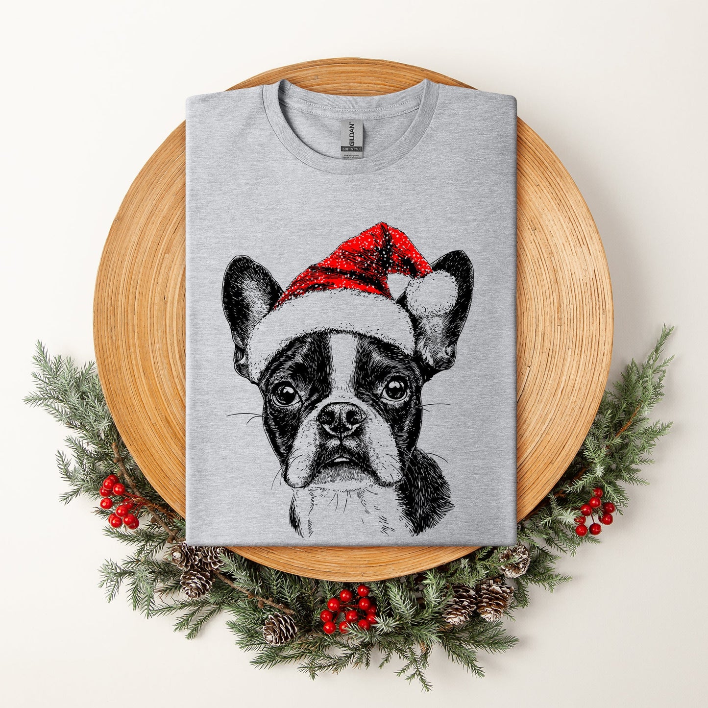 Boston Terrier, Santa, Dog, Christmas, Dog Lover, Pet T-Shirt Comfort Colors T-Shirt