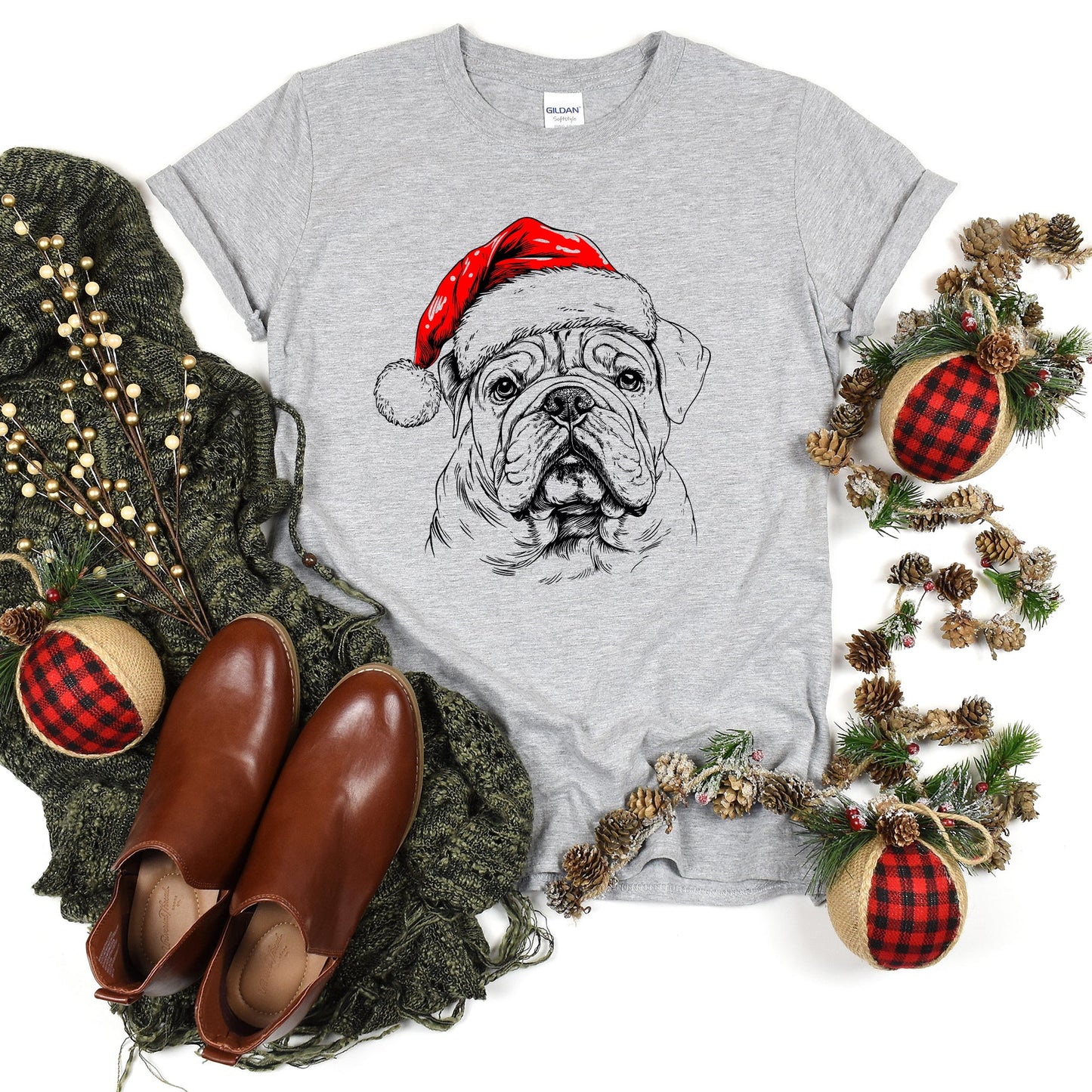 English Bulldog, Santa, Dog, Christmas, Dog Lover, Pet T-Shirt Comfort Colors T-Shirt