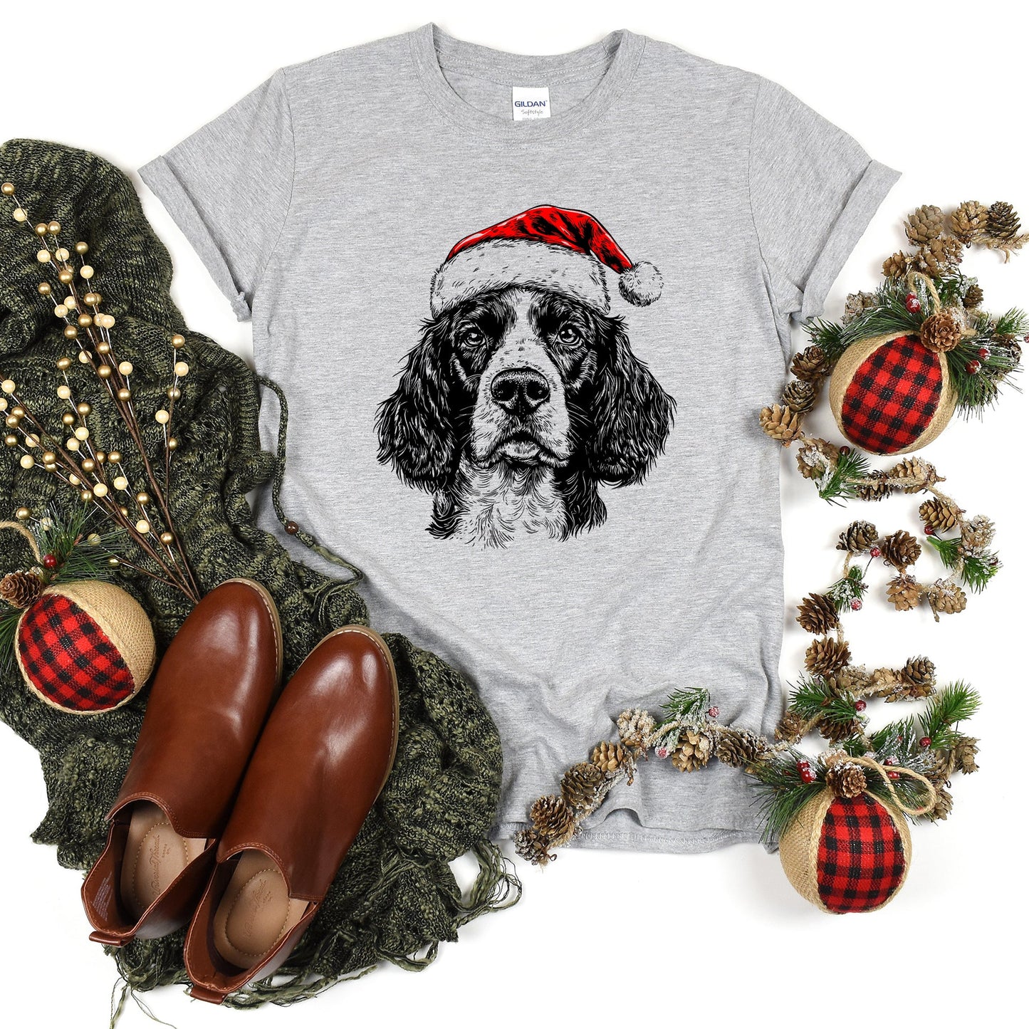 Springer Spaniel, Santa, Dog, Christmas, Dog Lover, Pet T-Shirt Comfort Colors T-Shirt