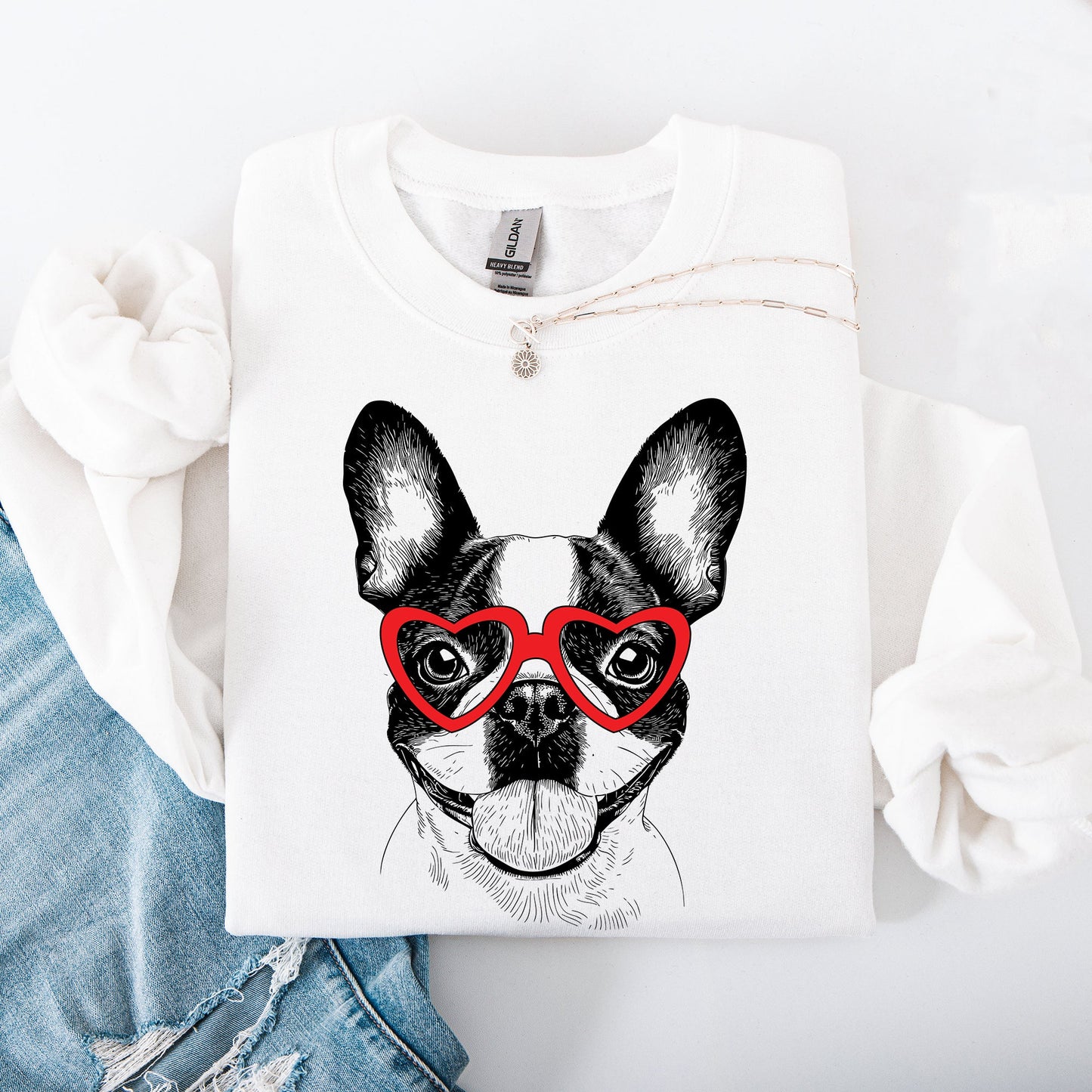 Boston Terrier, Pet, Dog Breed, Valentine's Sweatshirt