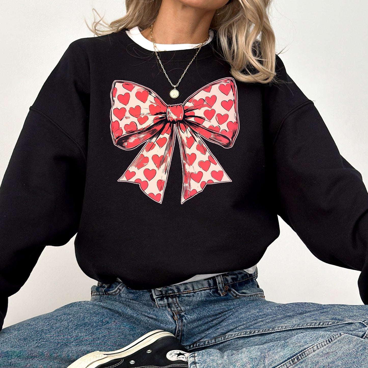 Vintage Bow, Hearts, Coquette, Valentine's Day, Love Sweatshirt