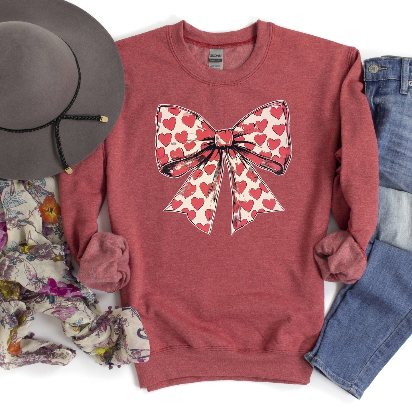 Vintage Bow, Hearts, Coquette, Valentine's Day, Love Sweatshirt