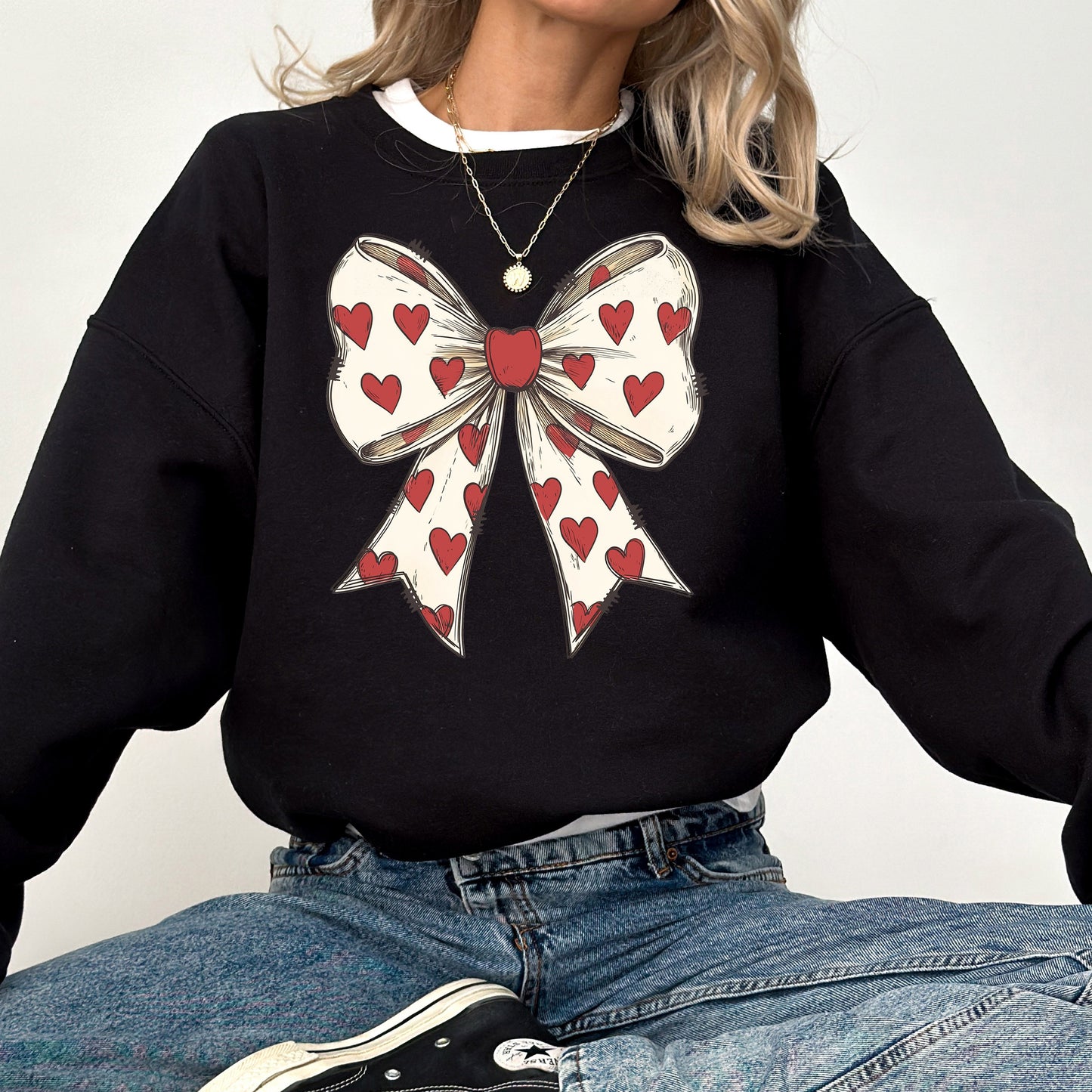 Retro Bow, Hearts, Coquette, Valentine's Day, Love Sweatshirt