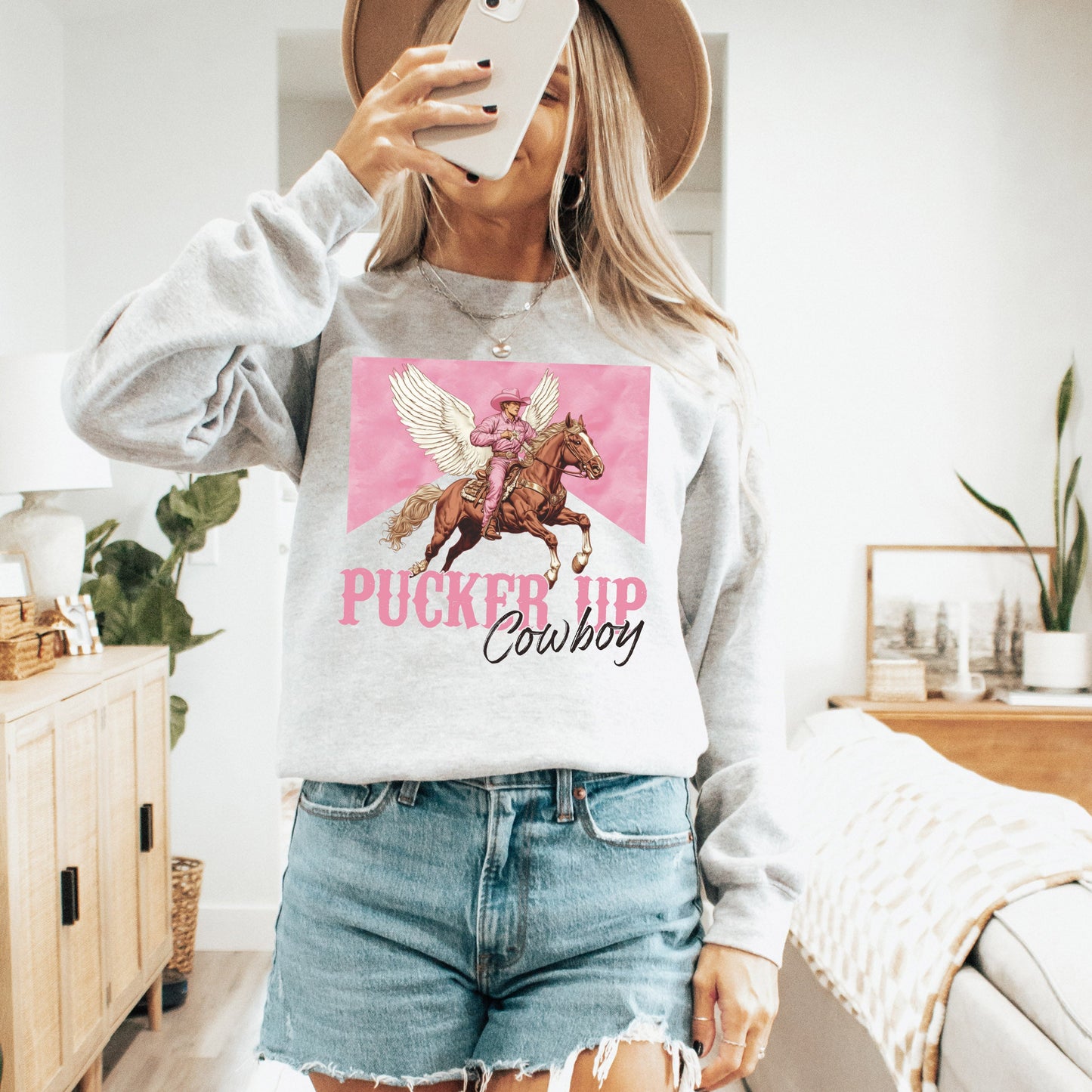 Pucker Up Cowboy, Western, Country, Valentine's Day, Love Sweatshirt