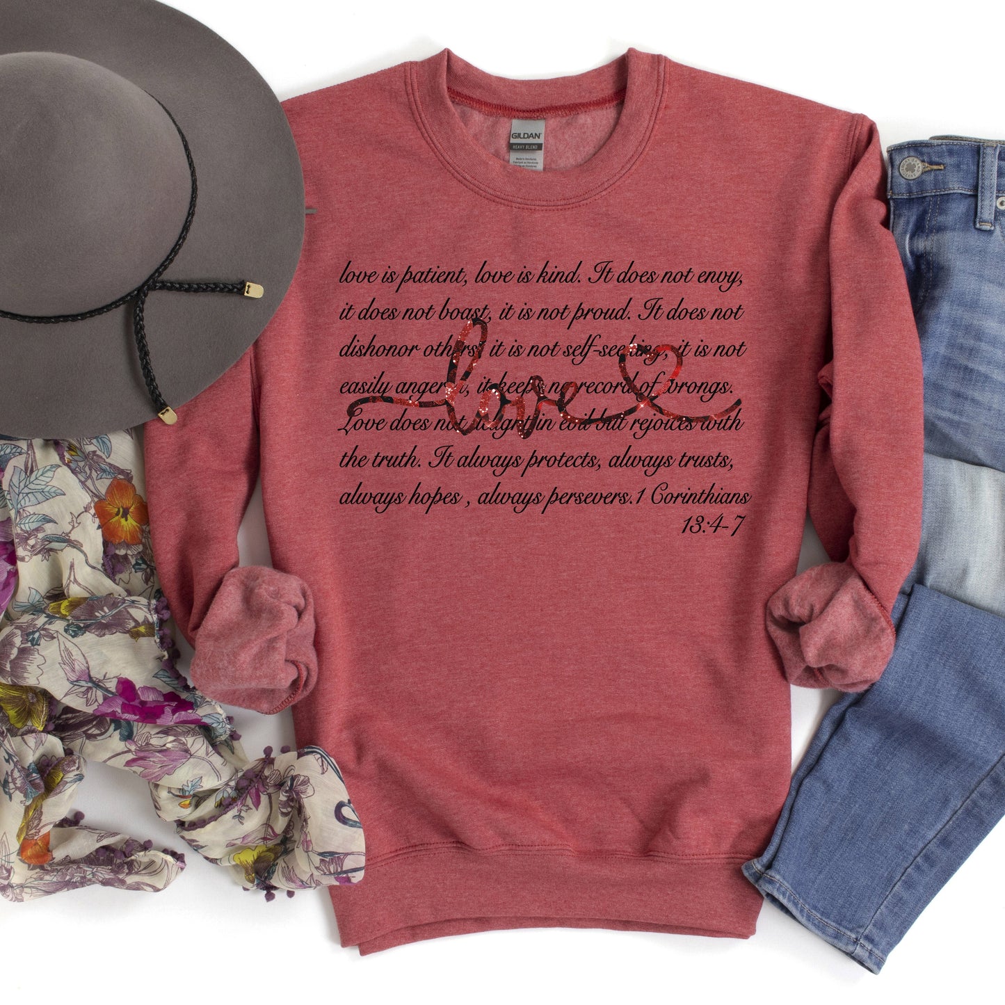 Love Is Patient, Jesus, Christian, Faith, Bible, 1 Corinthians 13:4-7, Valentine's Day, Love Sweatshirt