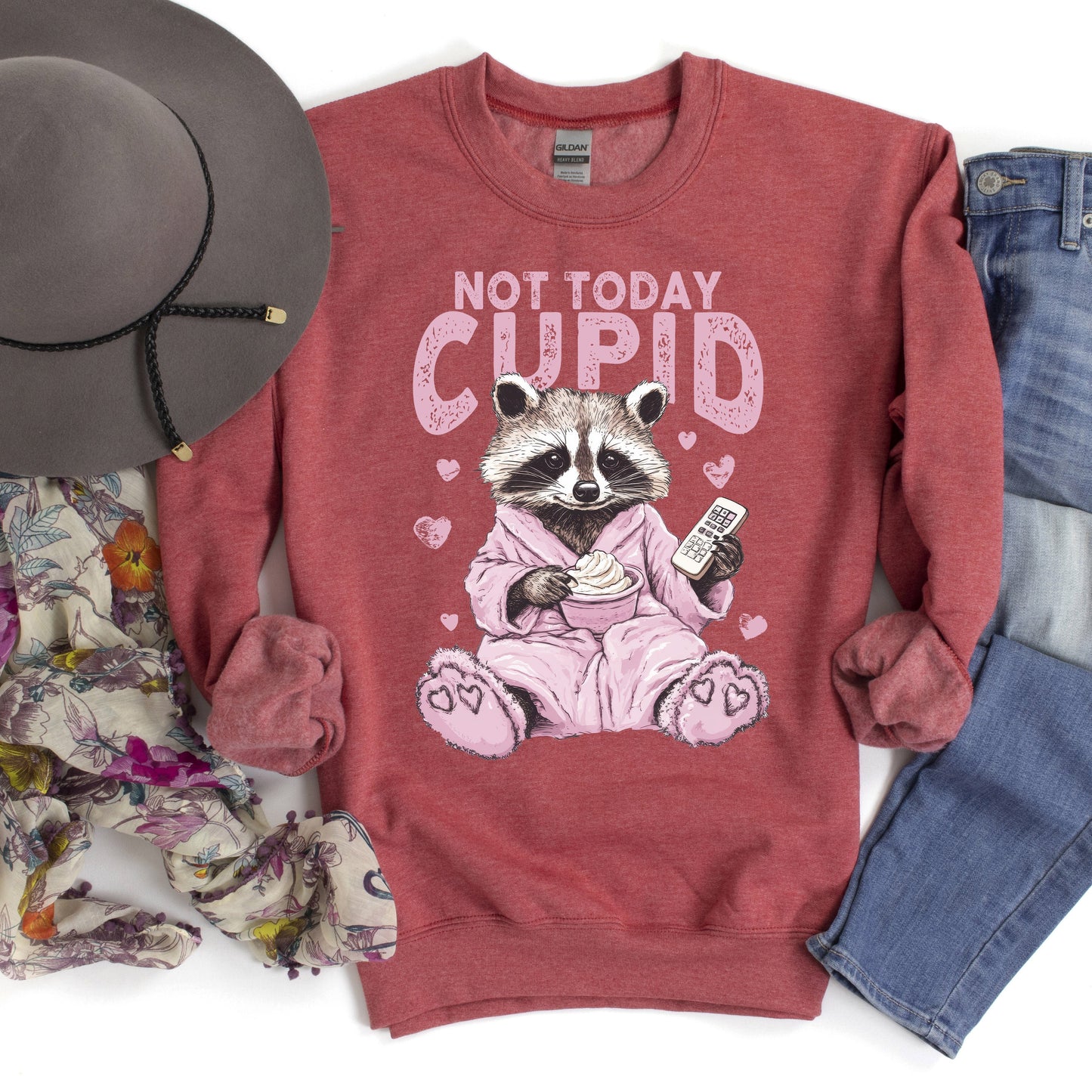 Not Today Cupid, Feral, Racoon, Valentine's Day, Love Sweatshirt
