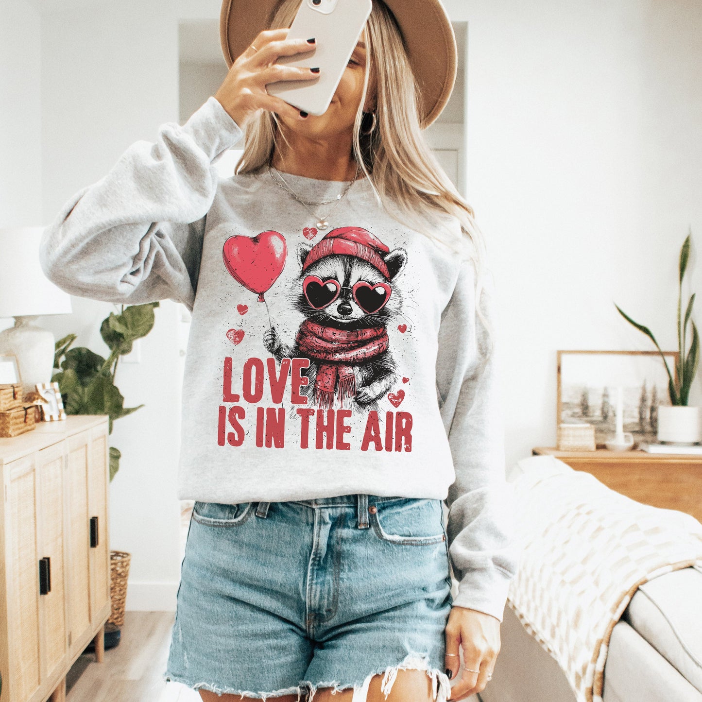 Love Is In The Air, Racoon Lover, Valentine's Day, Love Sweatshirt