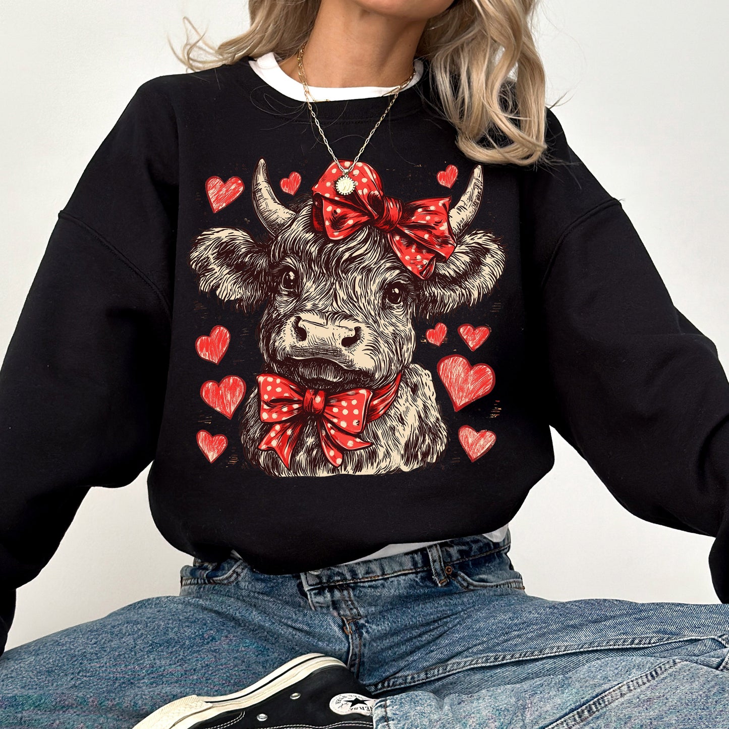 Highland Cow, Western, Hearts, Country, Valentine's Day, Love Sweatshirt