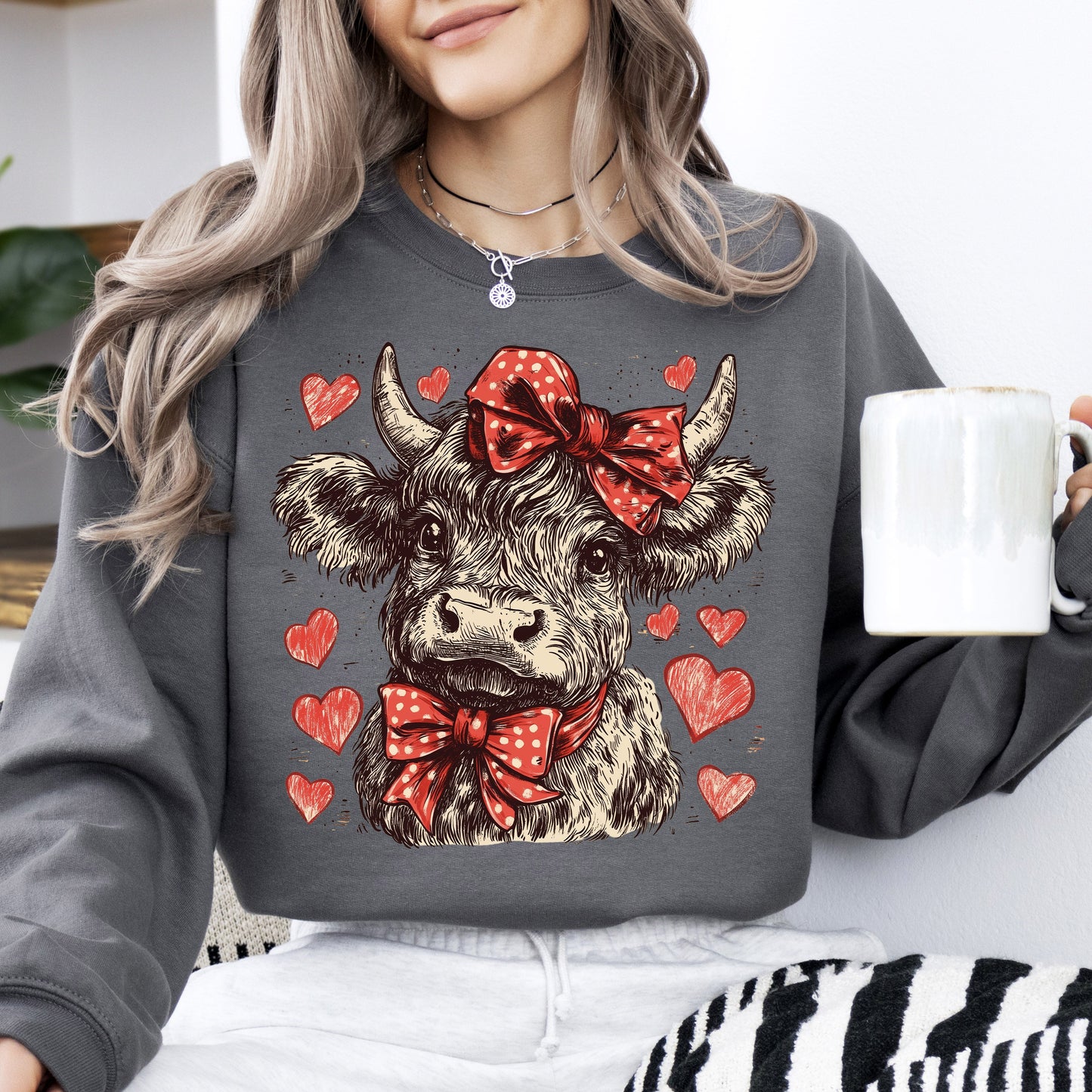 Highland Cow, Western, Hearts, Country, Valentine's Day, Love Sweatshirt