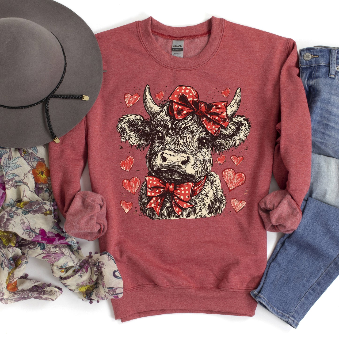 Highland Cow, Western, Hearts, Country, Valentine's Day, Love Sweatshirt
