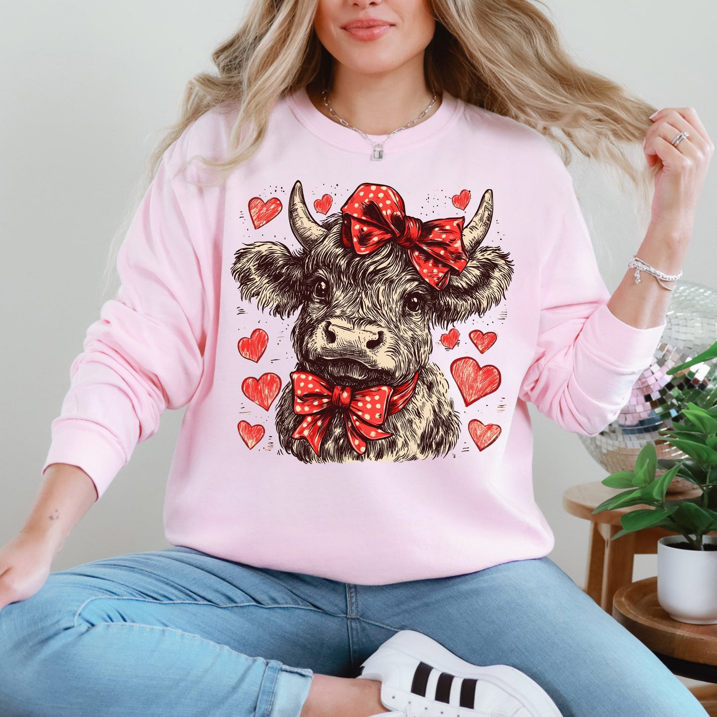 Highland Cow, Western, Hearts, Country, Valentine's Day, Love Sweatshirt