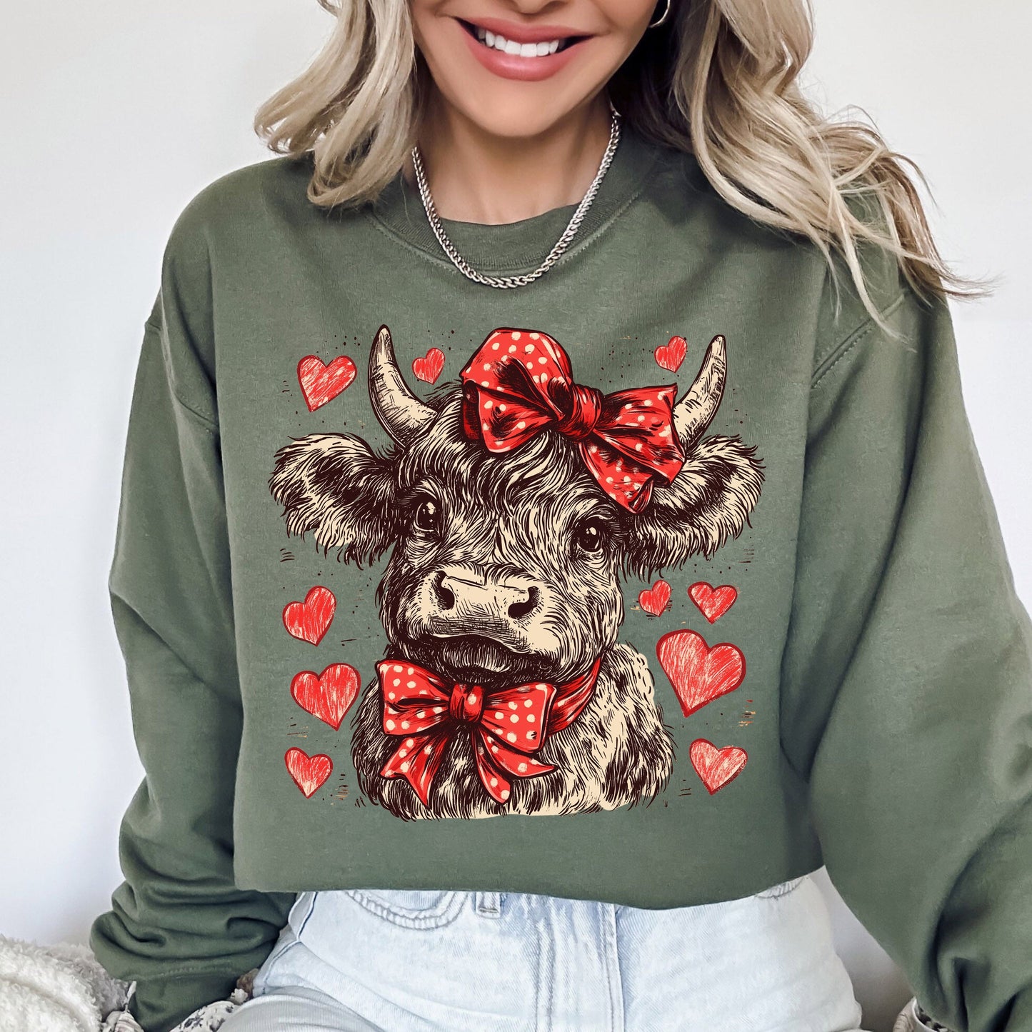 Highland Cow, Western, Hearts, Country, Valentine's Day, Love Sweatshirt
