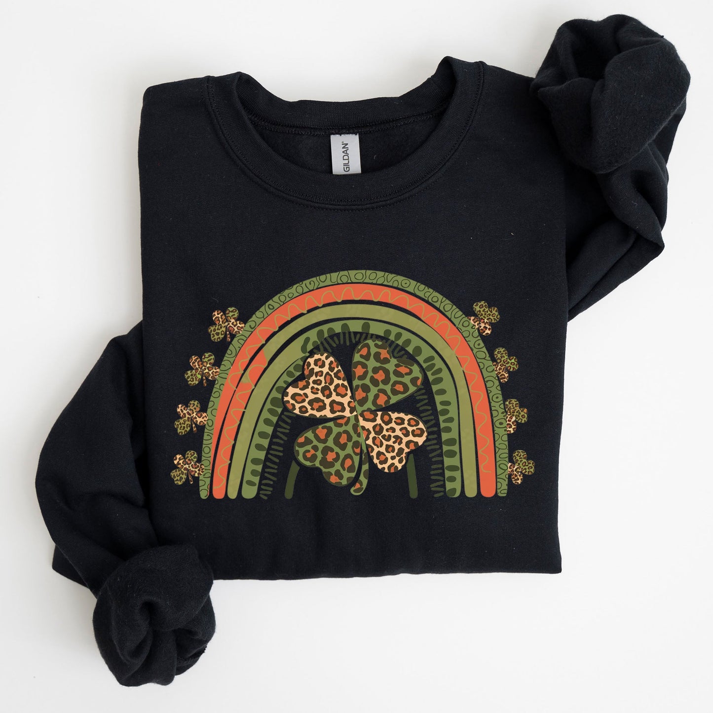 Leopard Rainbow, Shamrock, St. Paddy's Day, Clover, Lucky, Irish, Lucky Charm, St Patrick's Day Sweatshirt