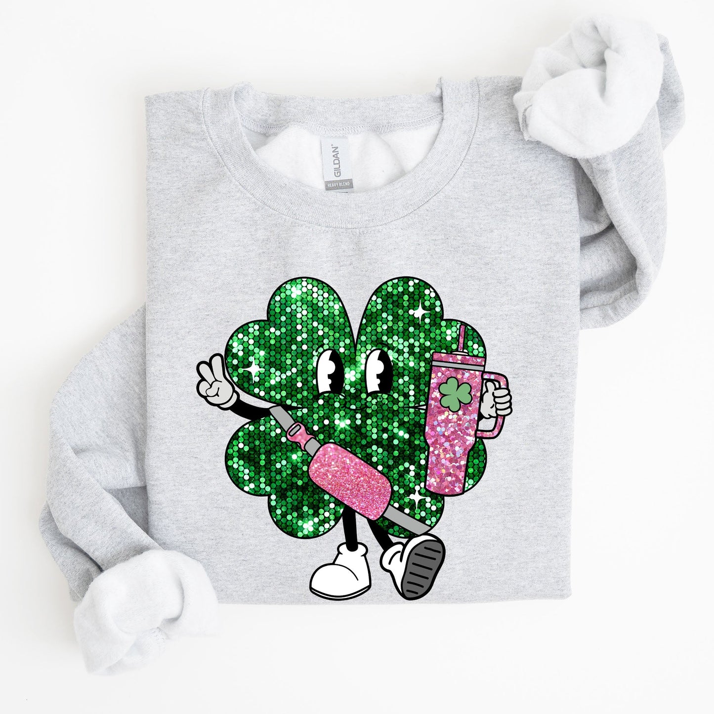Sparkle Shamrock, Faux Glitter, Tumbler, St. Paddy's Day Clover, Lucky, Irish, Lucky Charm, St Patrick's Day Sweatshirt