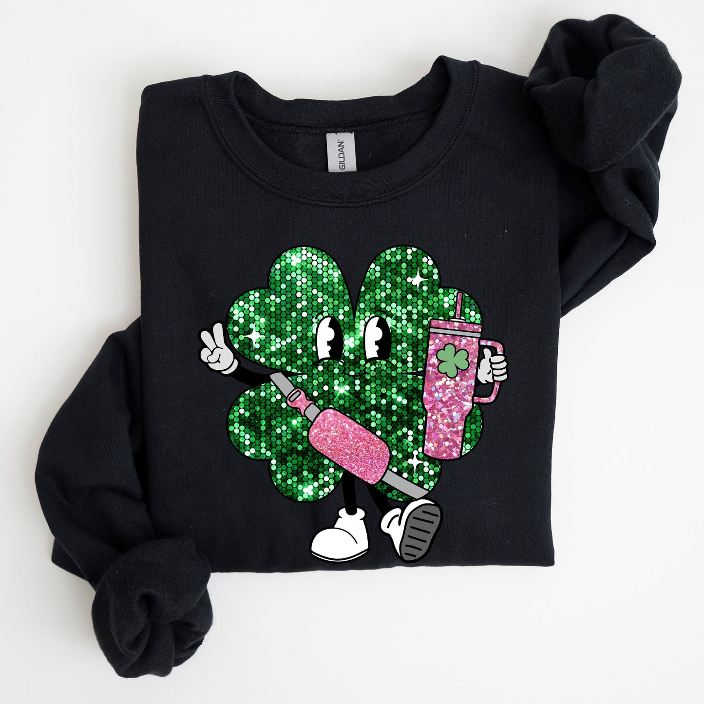 Sparkle Shamrock, Faux Glitter, Tumbler, St. Paddy's Day Clover, Lucky, Irish, Lucky Charm, St Patrick's Day Sweatshirt