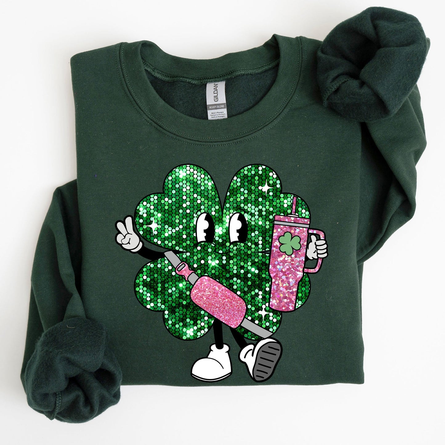 Sparkle Shamrock, Faux Glitter, Tumbler, St. Paddy's Day Clover, Lucky, Irish, Lucky Charm, St Patrick's Day Sweatshirt