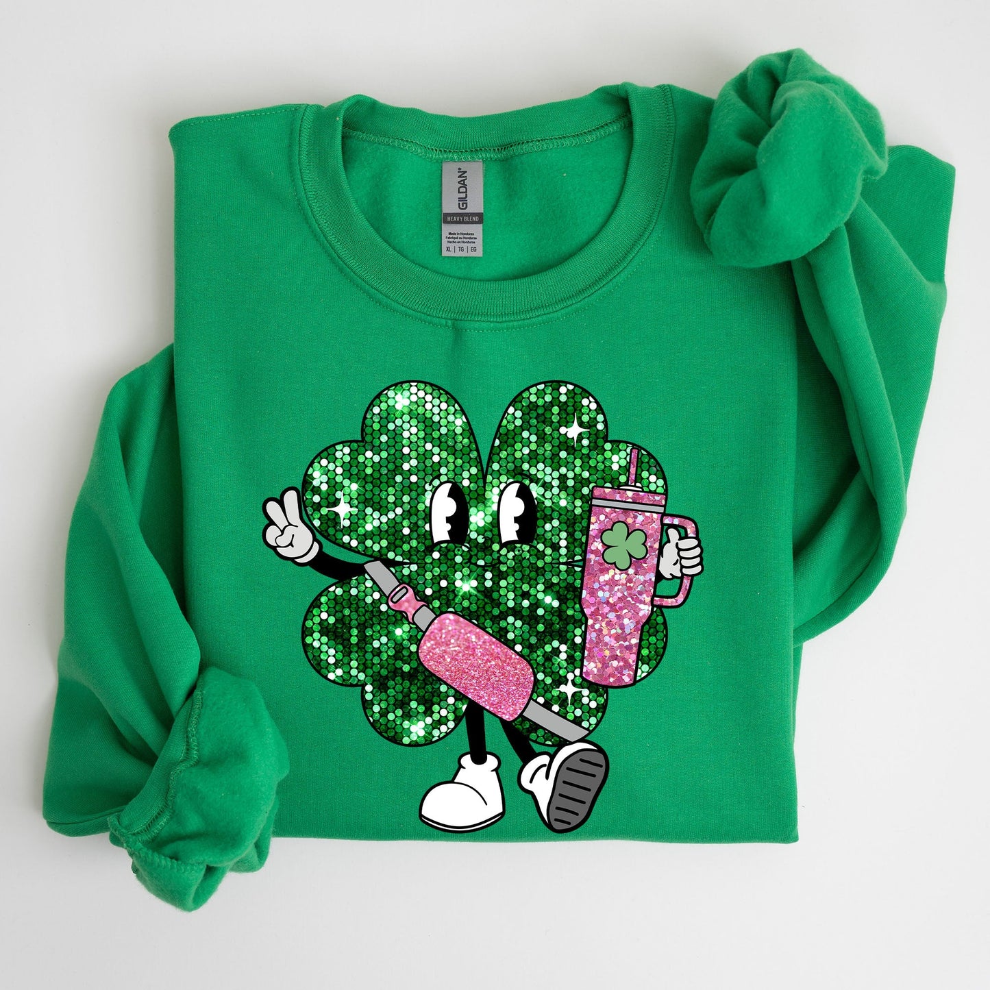 Sparkle Shamrock, Faux Glitter, Tumbler, St. Paddy's Day Clover, Lucky, Irish, Lucky Charm, St Patrick's Day Sweatshirt